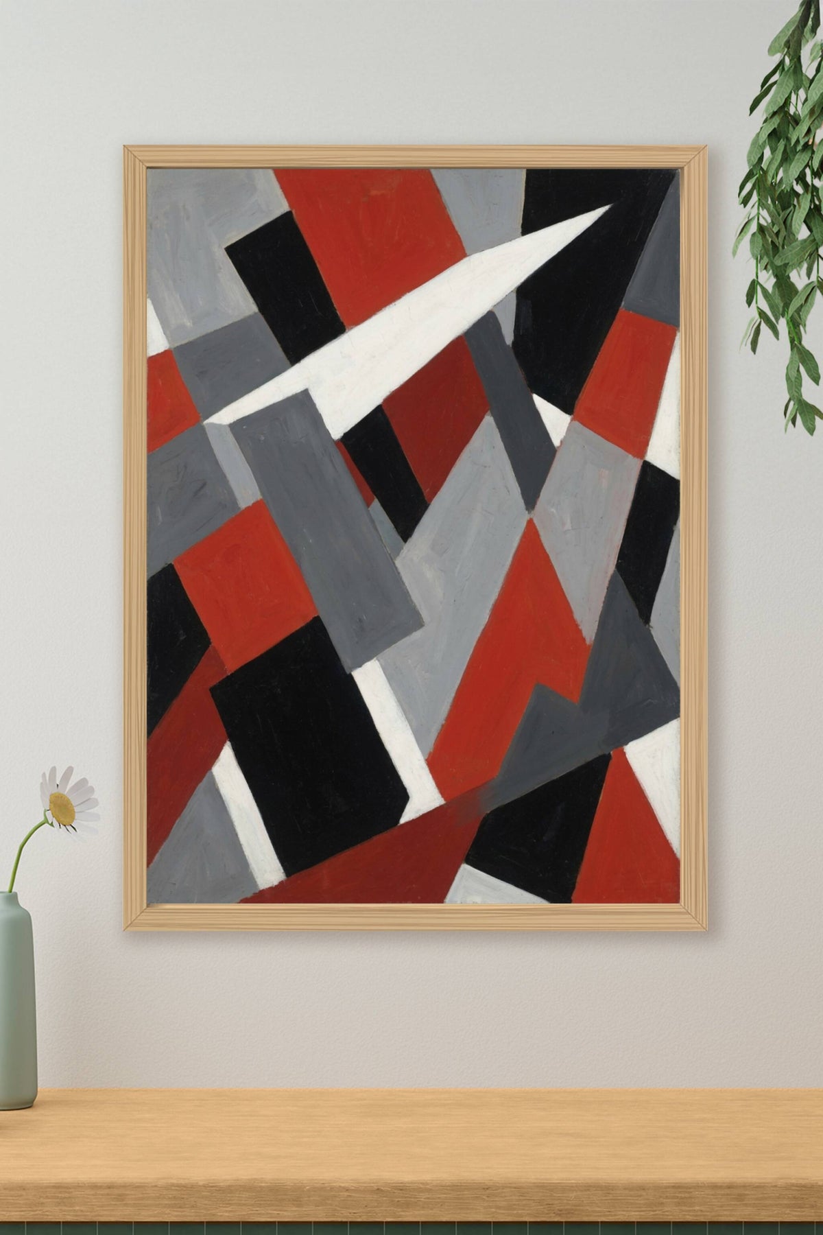 Affiche d'Art Abstrait Géométrique, poster formes rouges
