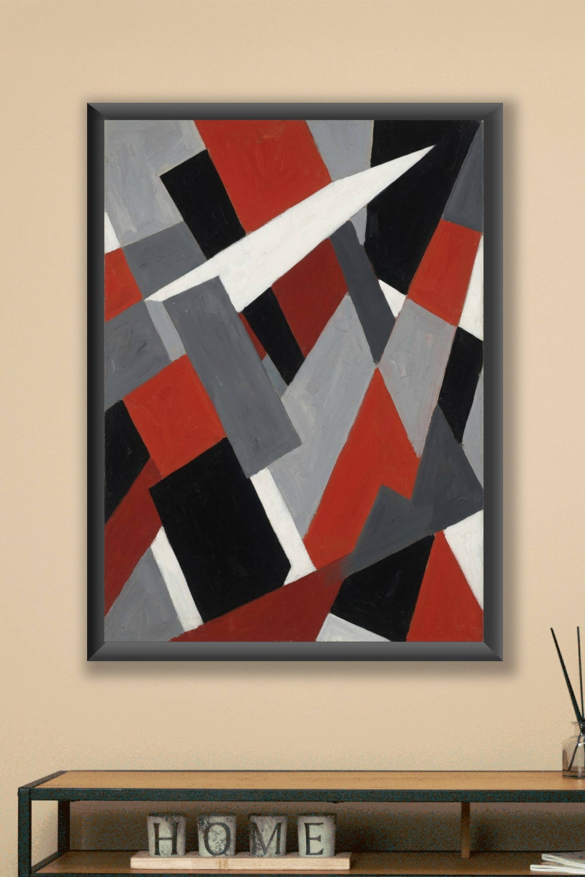 Affiche d'Art Abstrait Géométrique, poster formes rouges