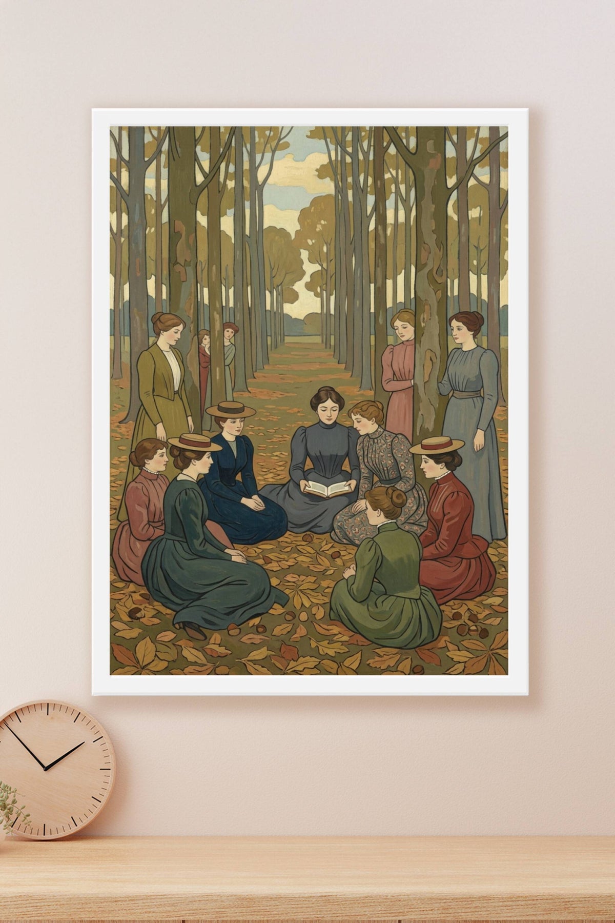 Affiche de lecture en forêt, poster de femmes en cercle