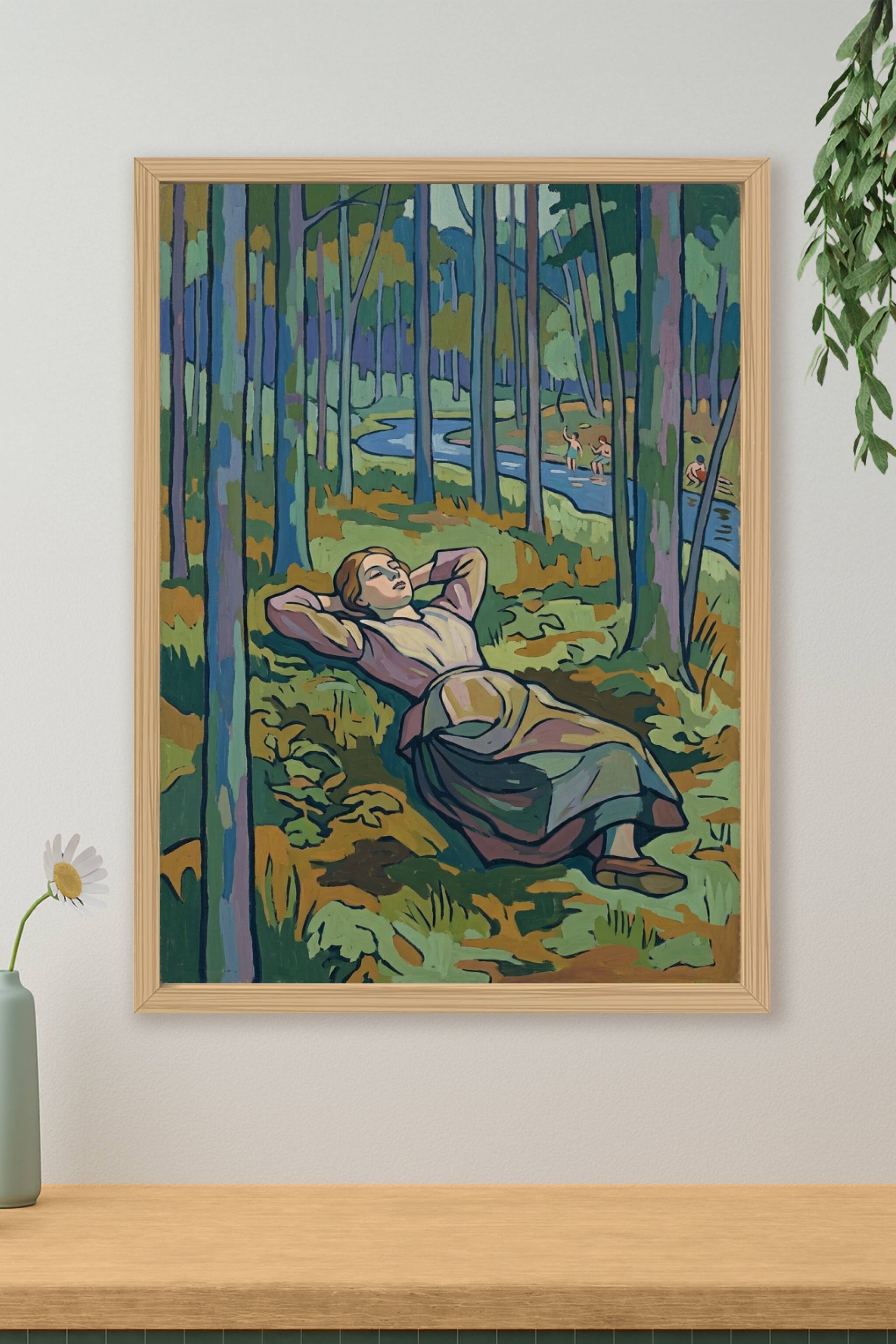 Affiche de sieste en forêt, poster forêt colorée