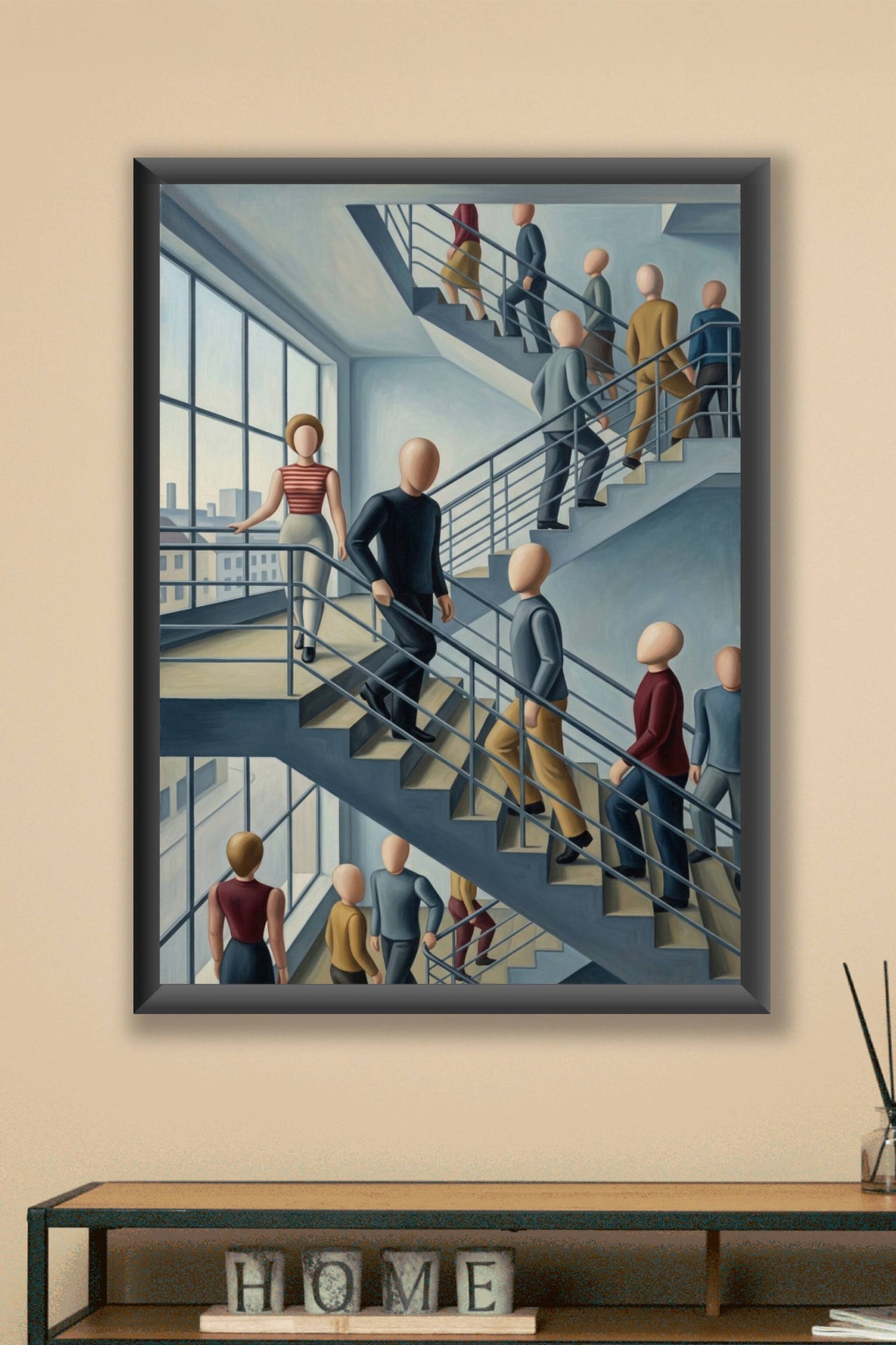 Poster d'Art Contemporain, silhouettes et escalier