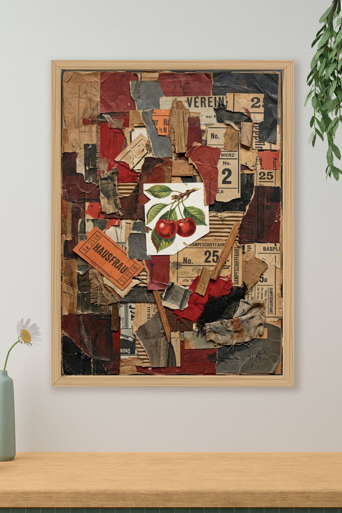 Affiche de collage abstrait, poster cerises vintage