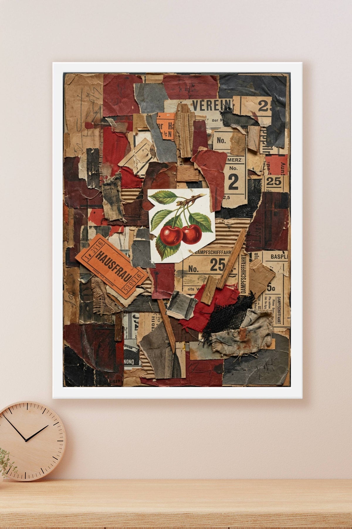 Affiche de collage abstrait, poster cerises vintage