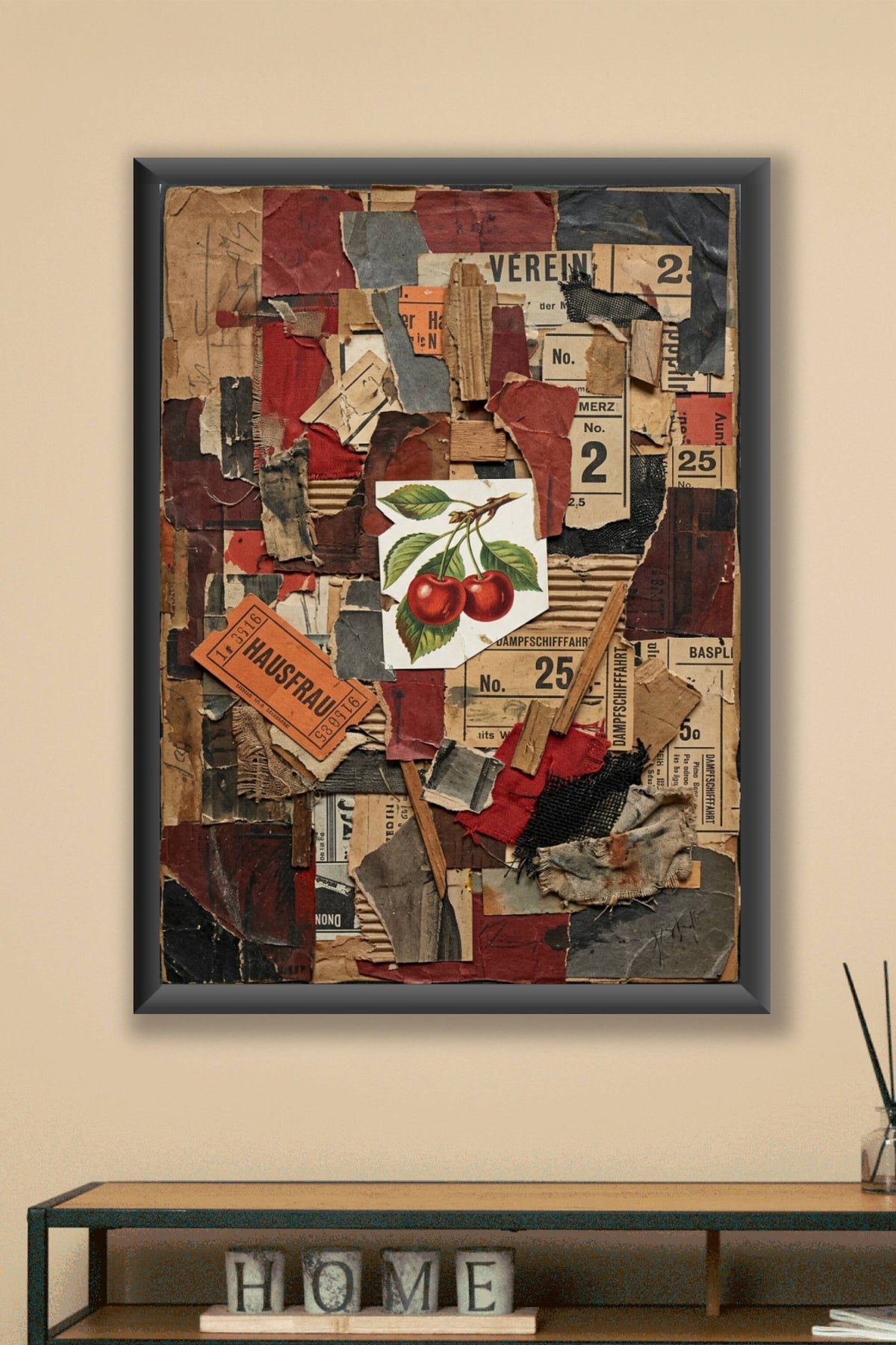 Affiche de collage abstrait, poster cerises vintage