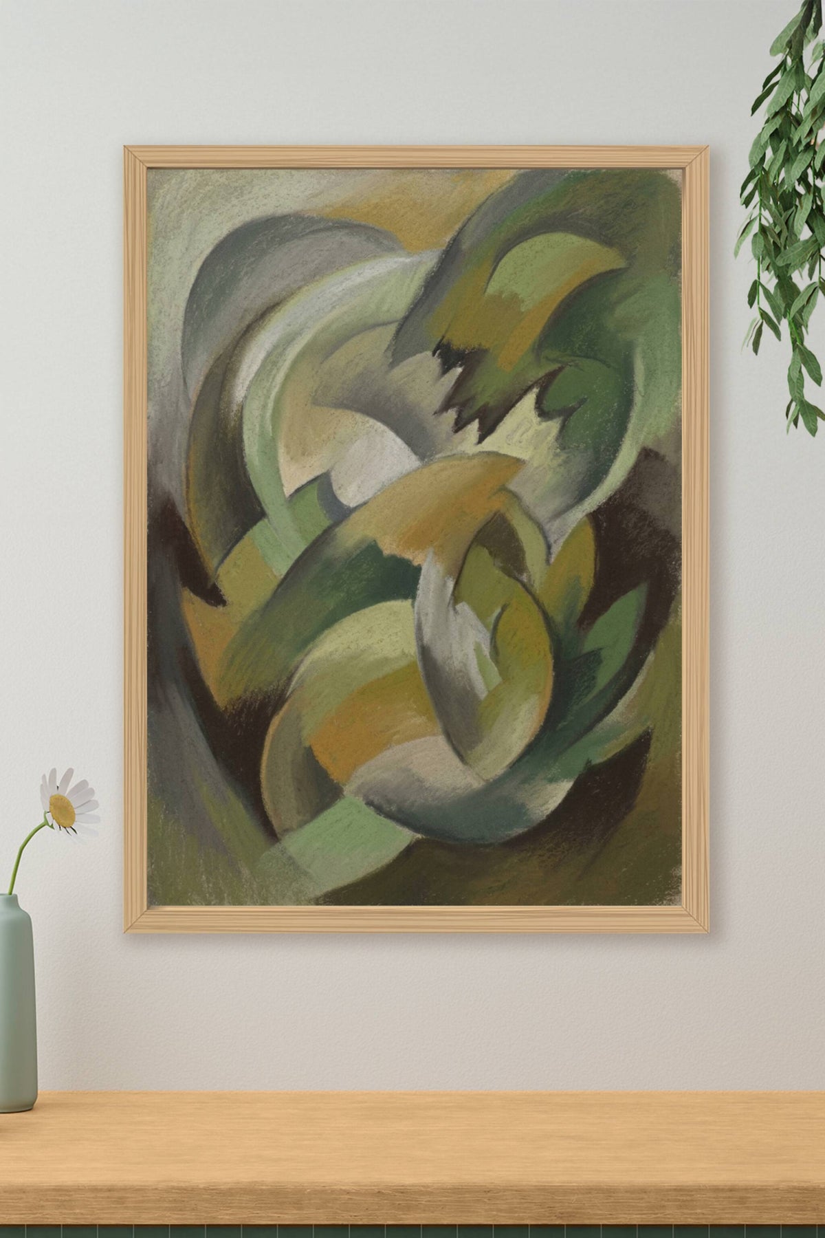 Poster d'art abstrait, formes organiques vertes