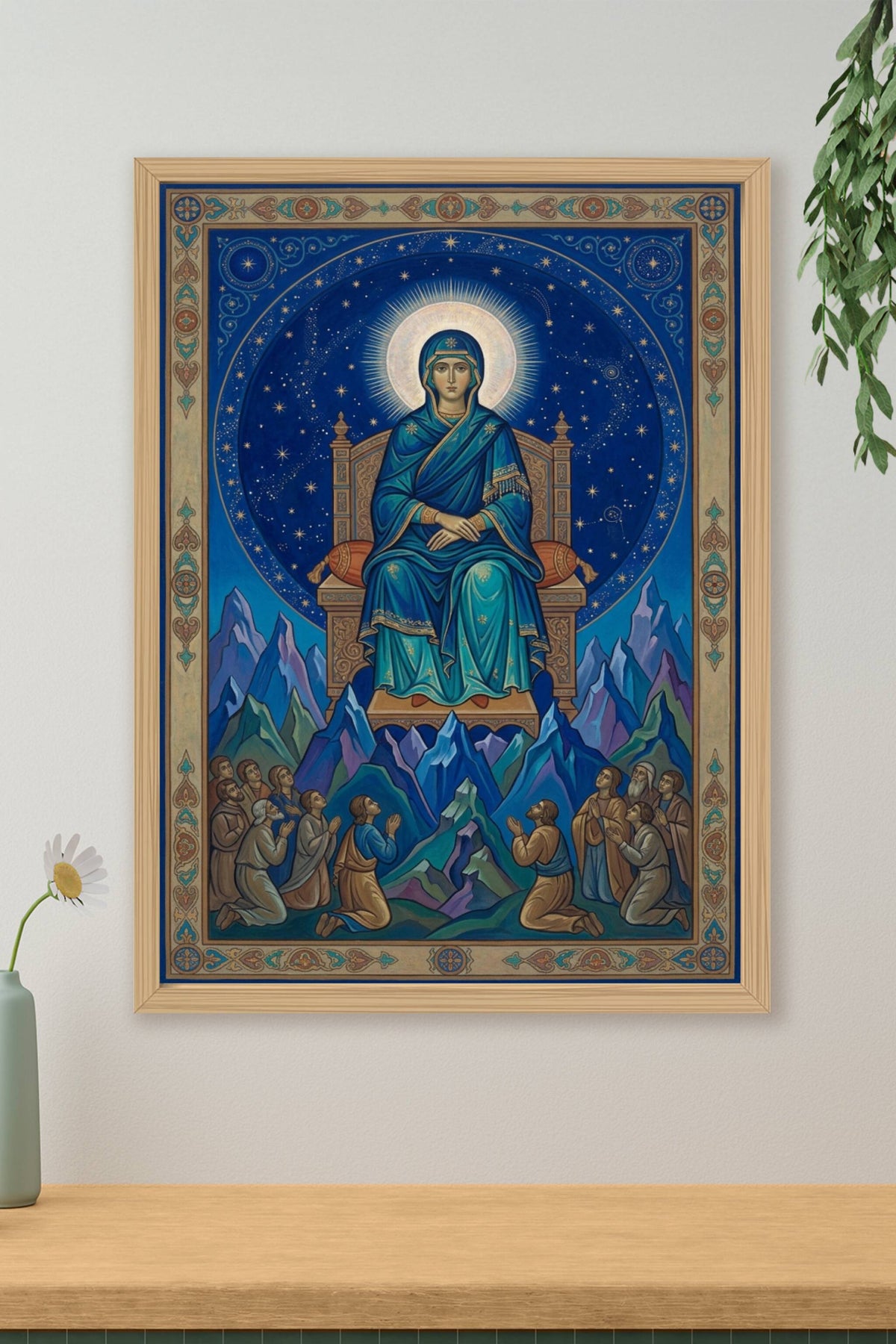 Affiche de la Vierge, poster style icône bleue