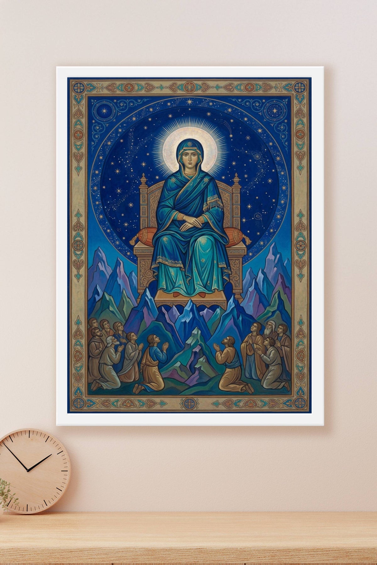 Affiche de la Vierge, poster style icône bleue
