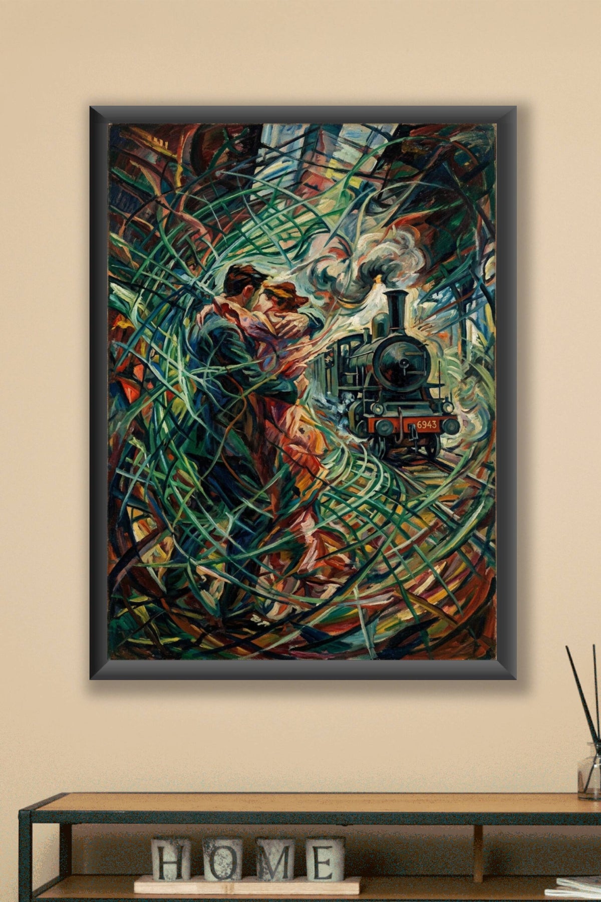 Poster d'art contemporain, couple devant un train