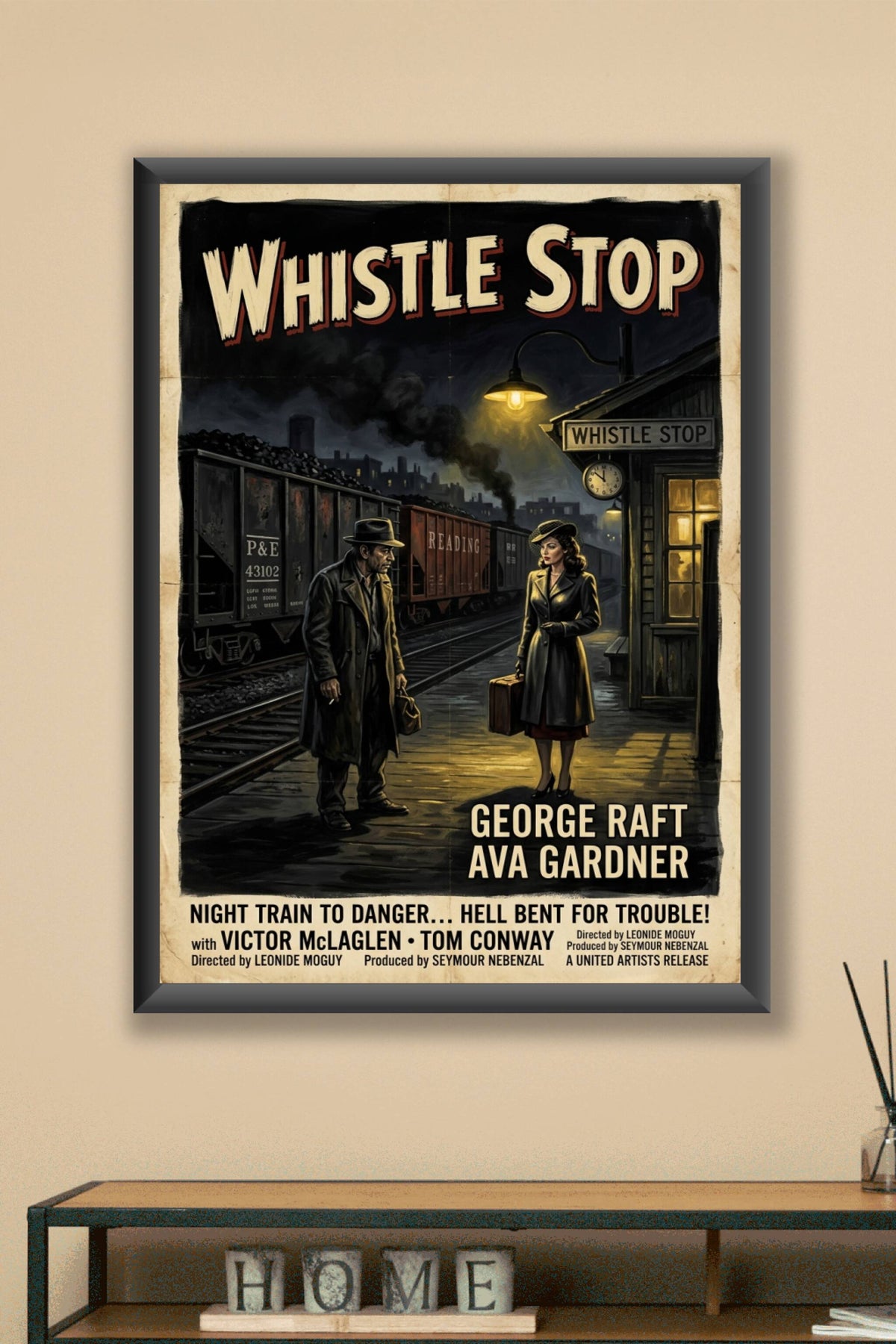 Affiche Whistle Stop, poster gare vintage