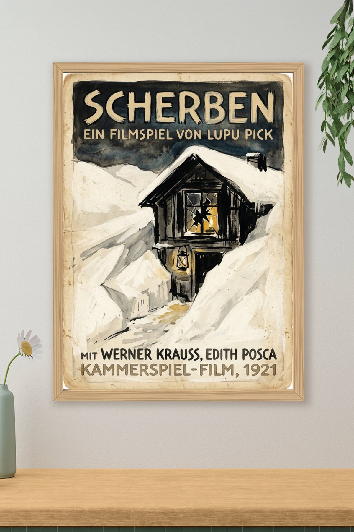 Affiche de film Scherben, poster chalet enneigé