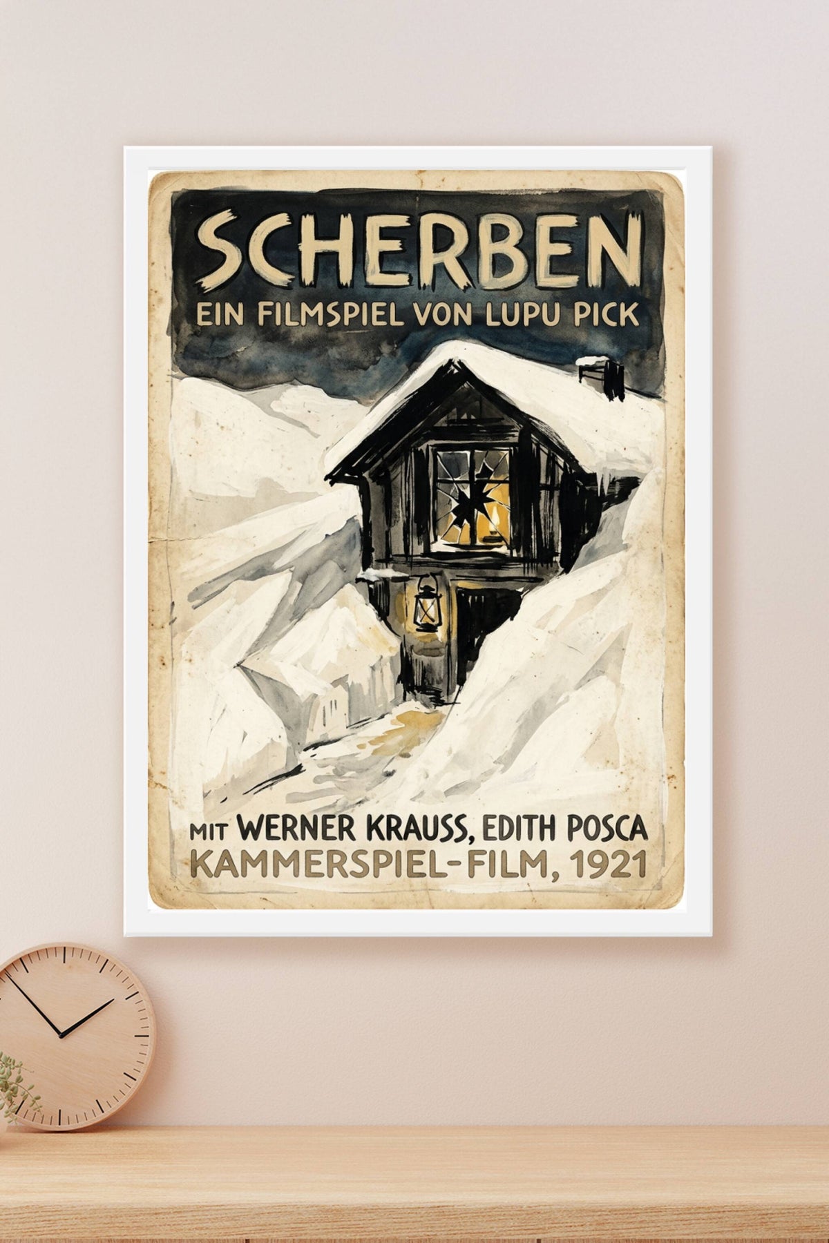 Affiche de film Scherben, poster chalet enneigé