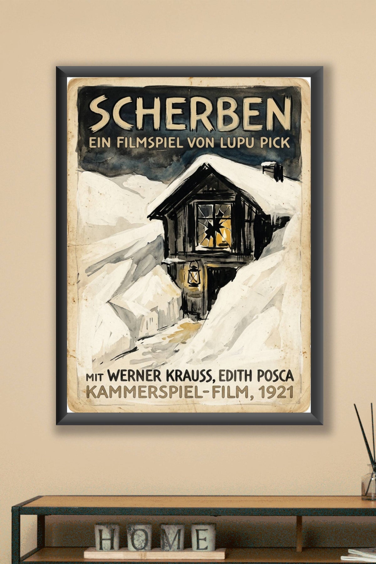 Affiche de film Scherben, poster chalet enneigé