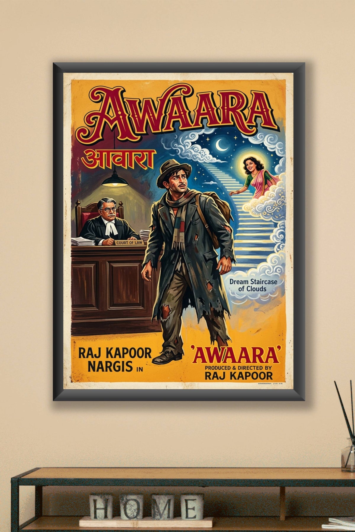 Affiche Awaara, poster escalier de nuages