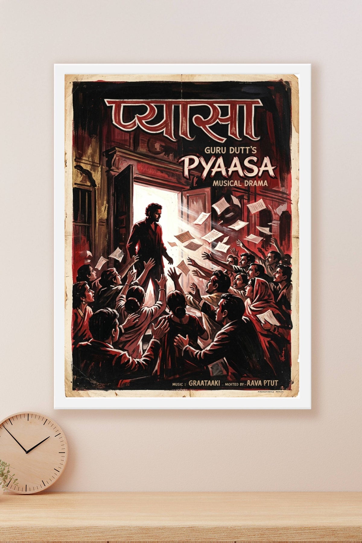 Affiche Pyaasa, poster cinéma indien vintage