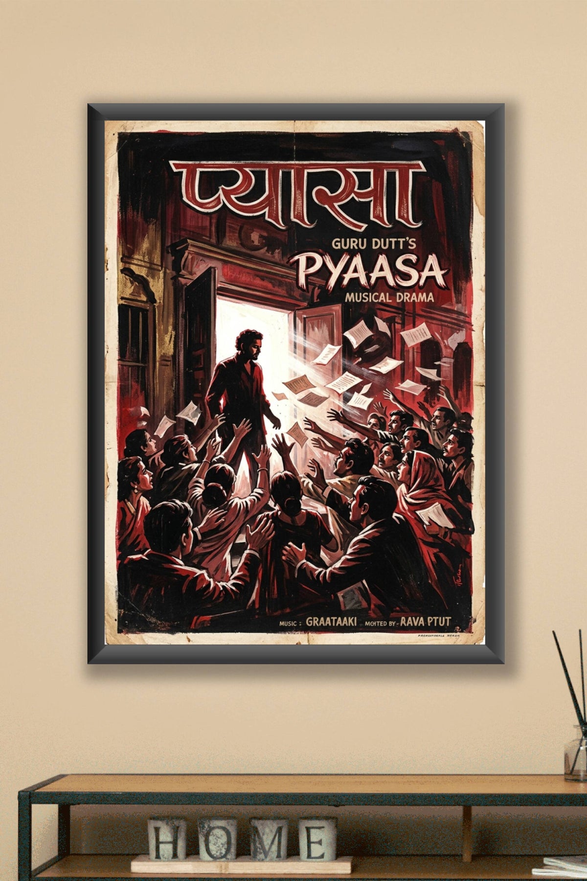 Affiche Pyaasa, poster cinéma indien vintage
