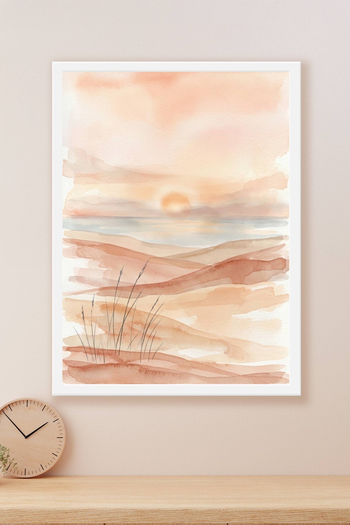 Poster paysage de dunes, aquarelle soleil