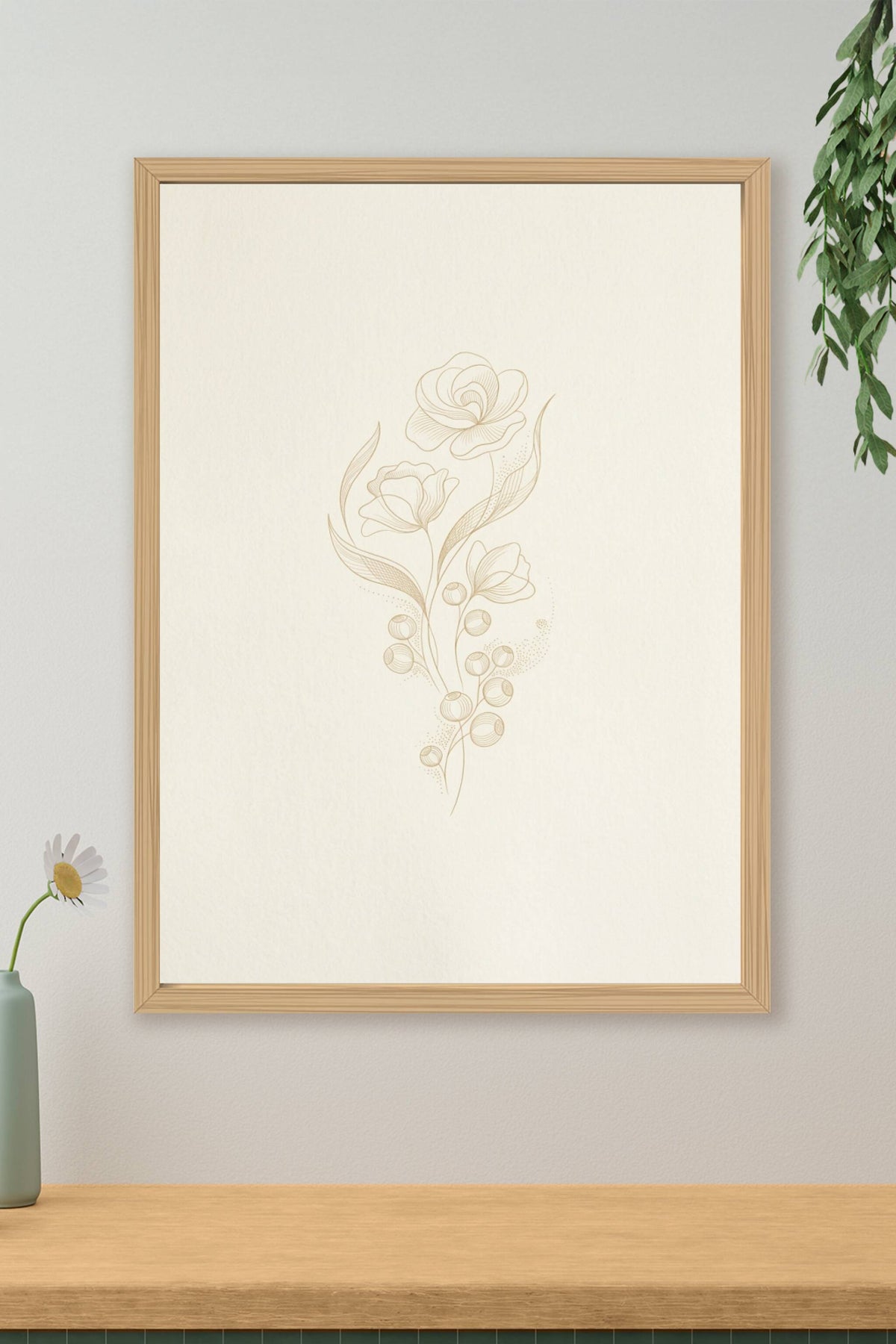 Affiche de fleurs minimalistes, poster trait fin