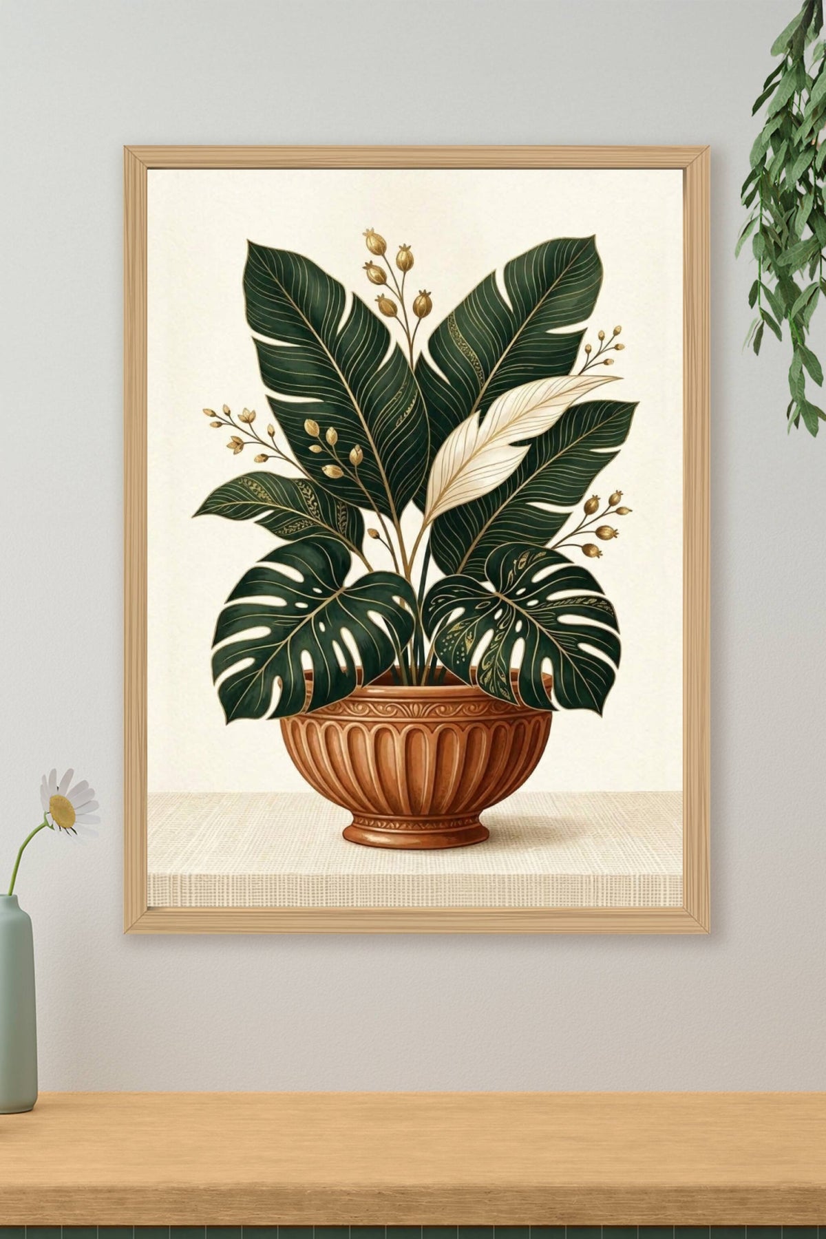 Affiche de botanique, poster monstera doré