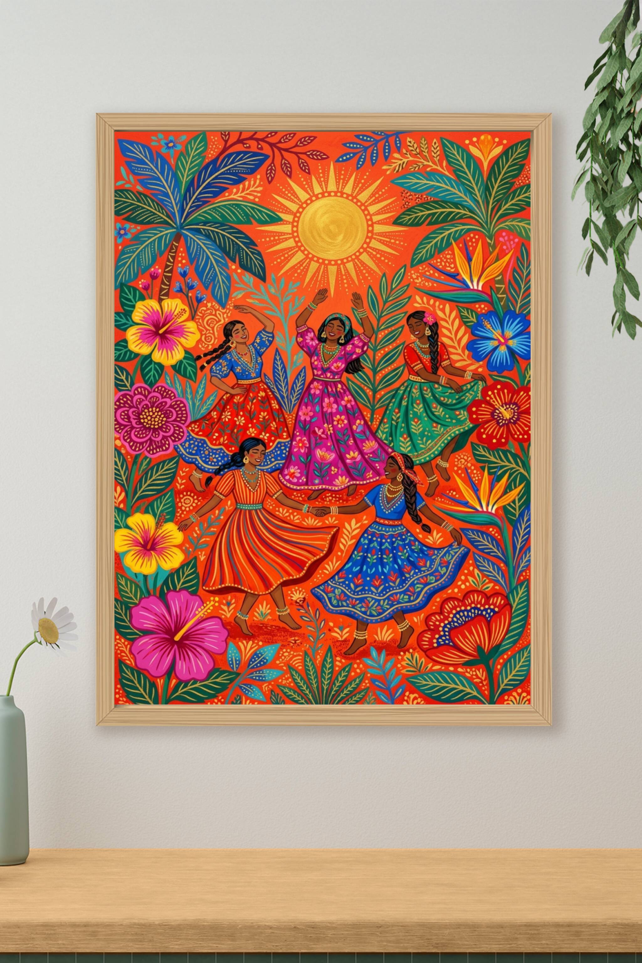 Affiche de danseuses tropicales, poster fleurs exotiques