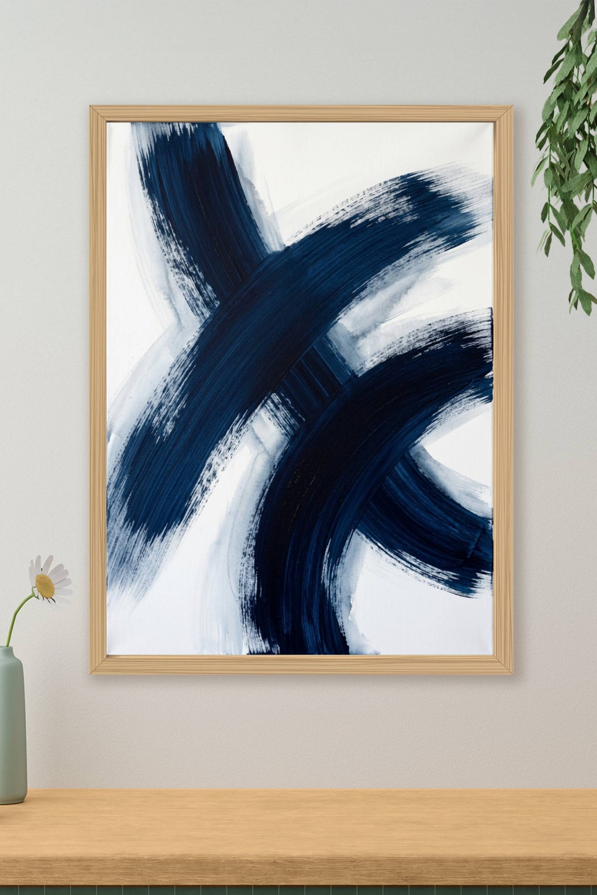 Affiche d'art abstrait bleu, poster coups de pinceau