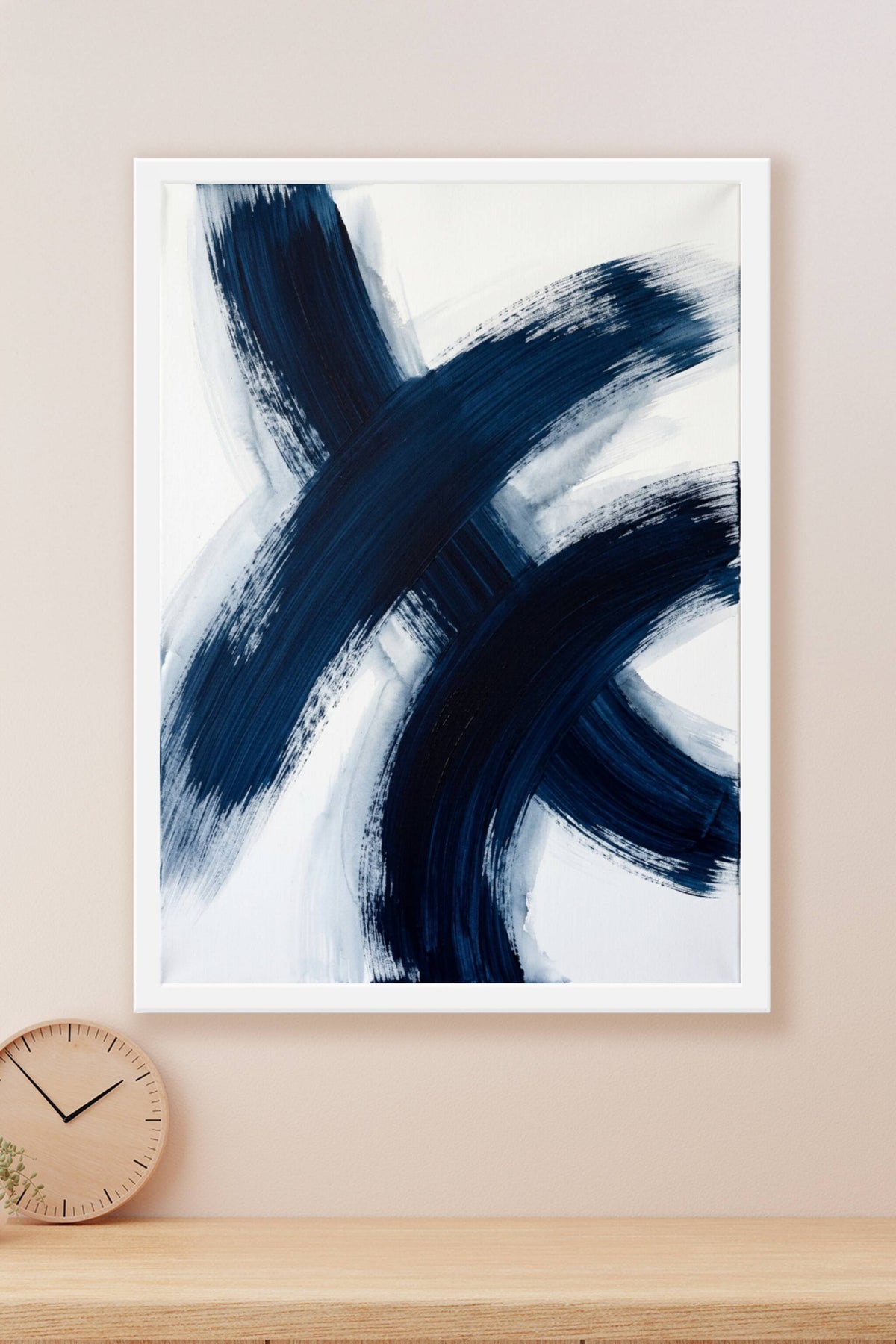 Affiche d'art abstrait bleu, poster coups de pinceau