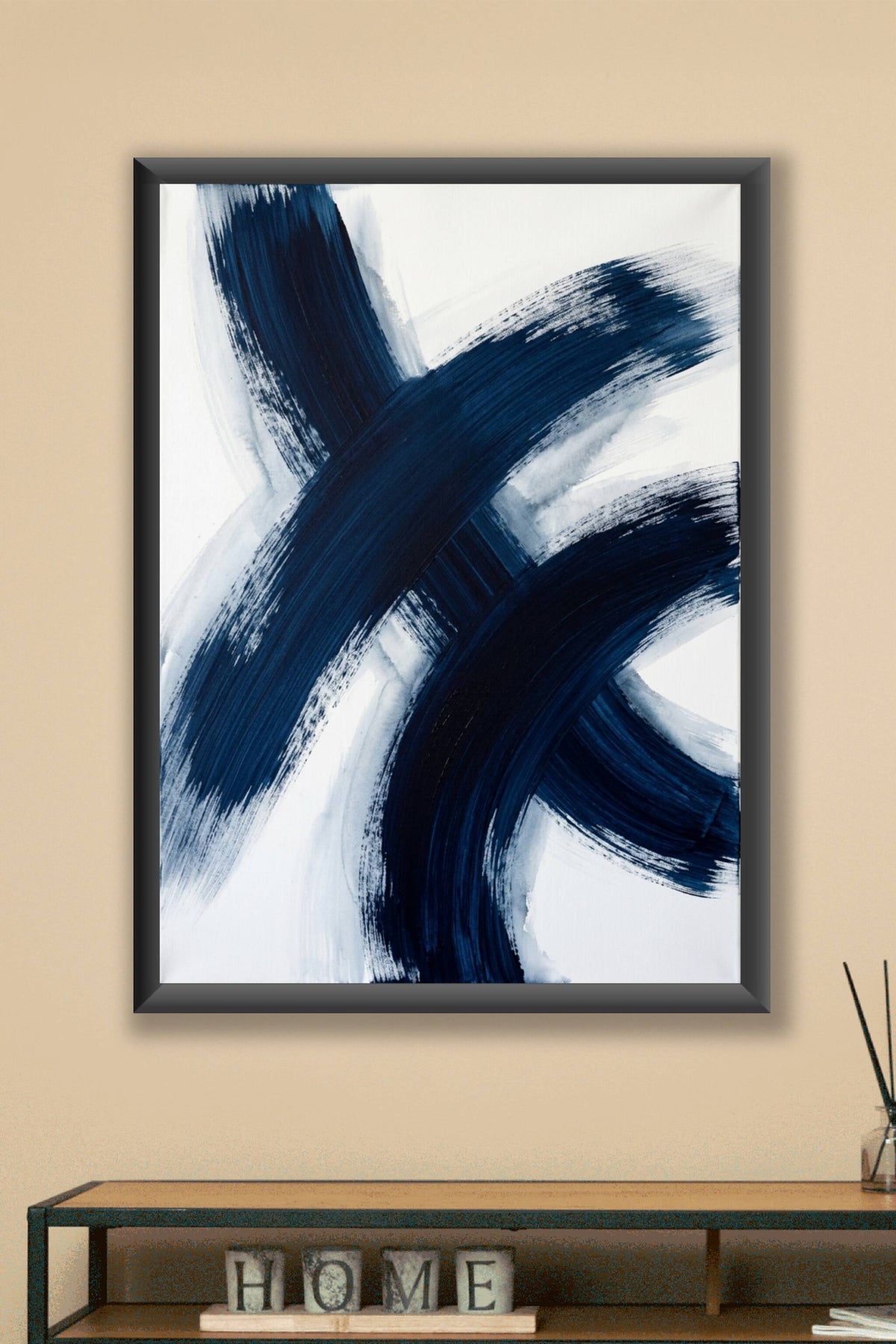 Affiche d'art abstrait bleu, poster coups de pinceau