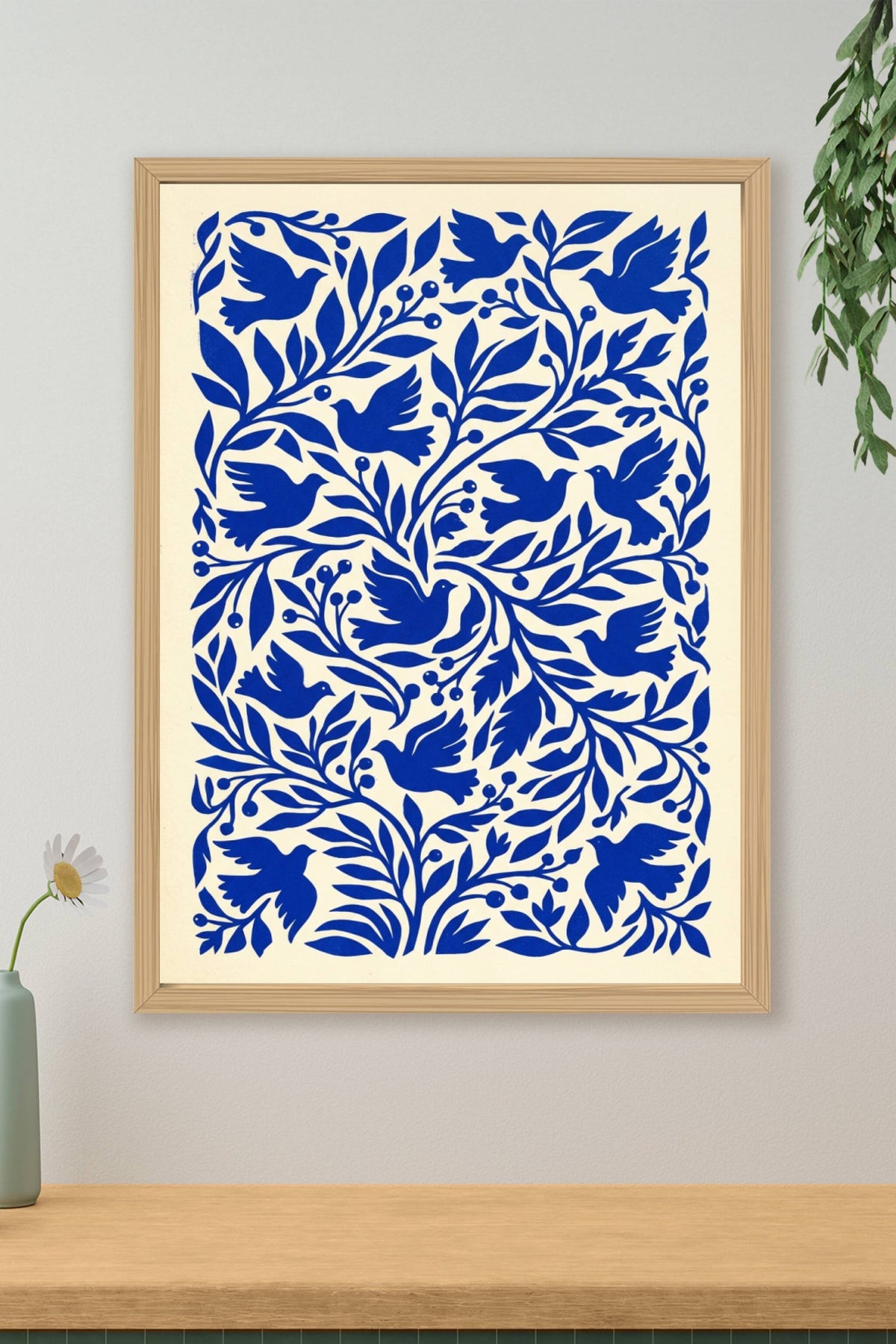 Affiche d'oiseaux bleus, poster botanique