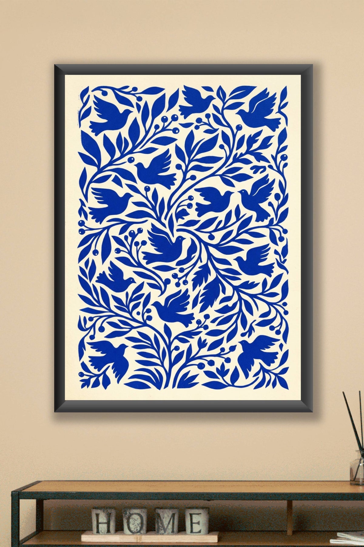 Affiche d'oiseaux bleus, poster botanique