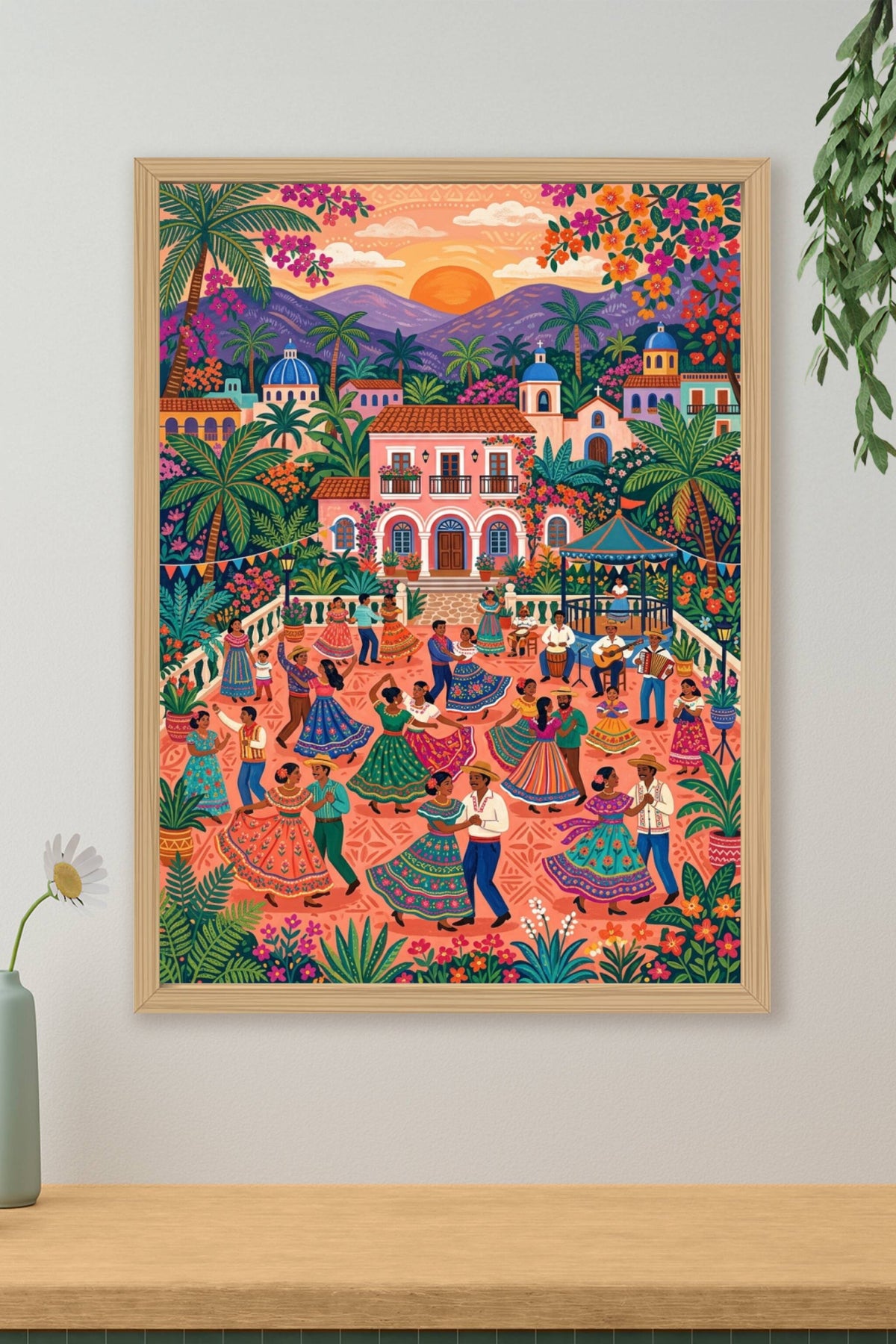 Affiche de fête mexicaine, poster danse village