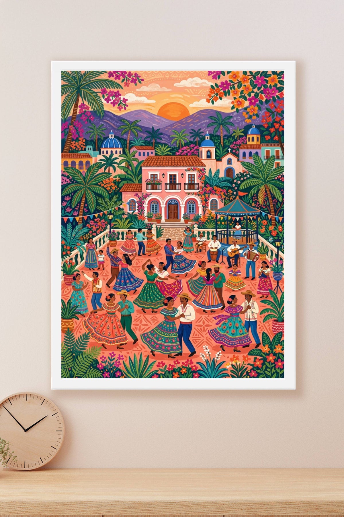 Affiche de fête mexicaine, poster danse village