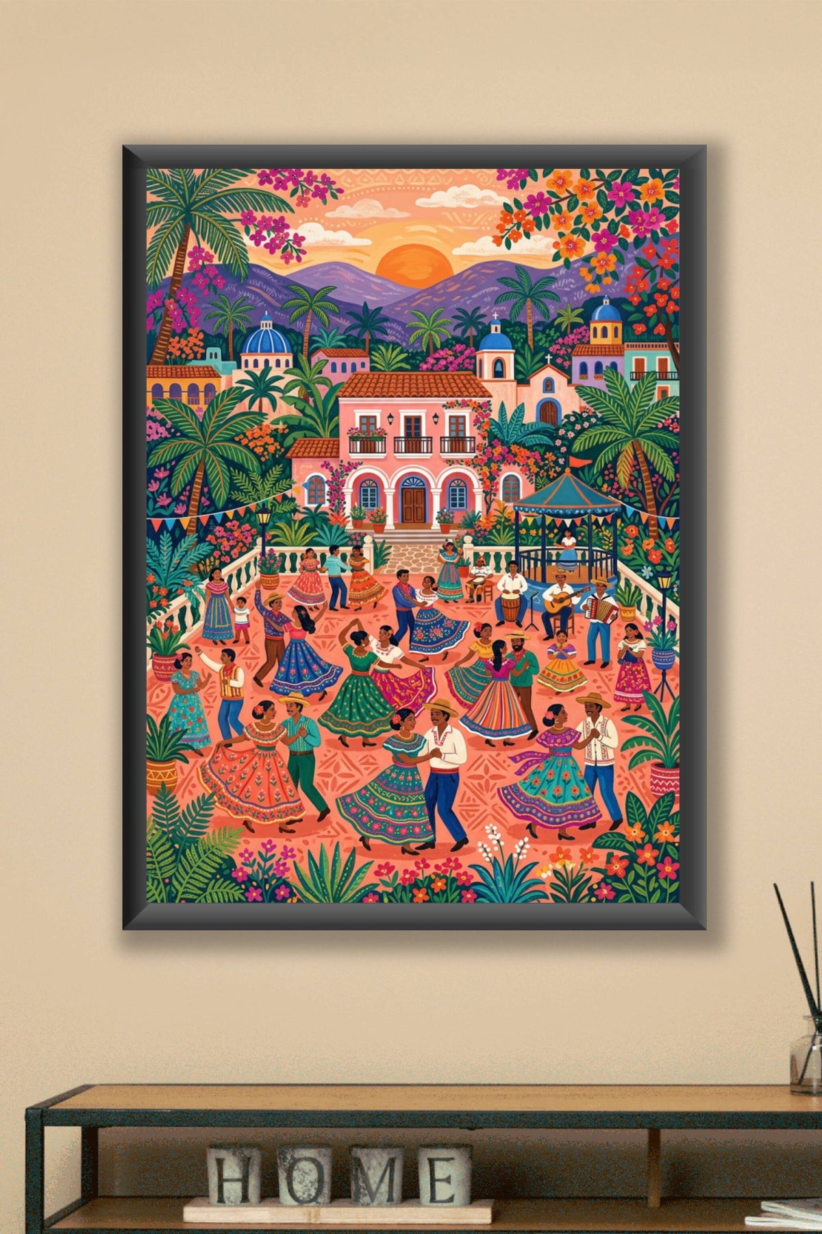 Affiche de fête mexicaine, poster danse village