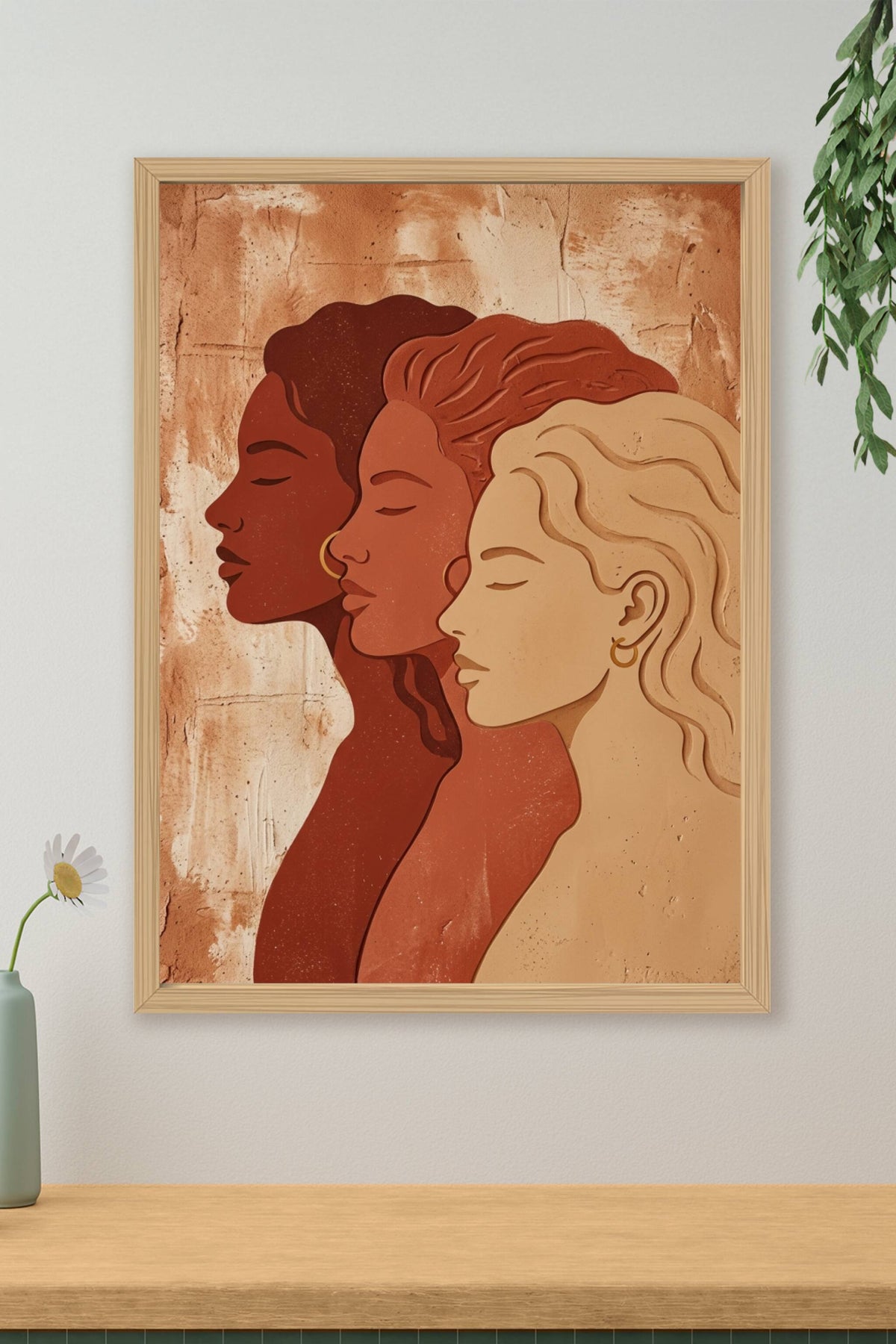 Affiche de trois femmes, poster tons terracotta