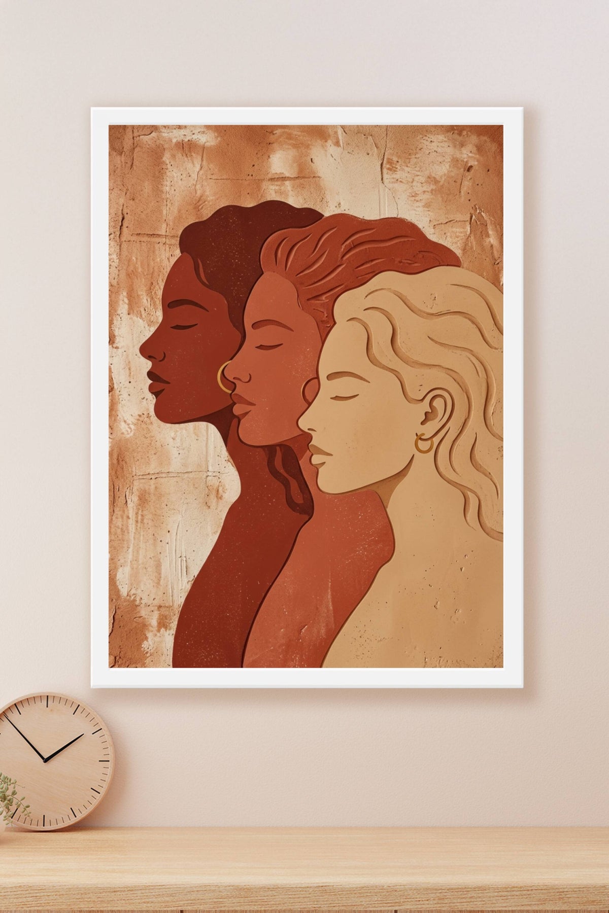 Affiche de trois femmes, poster tons terracotta
