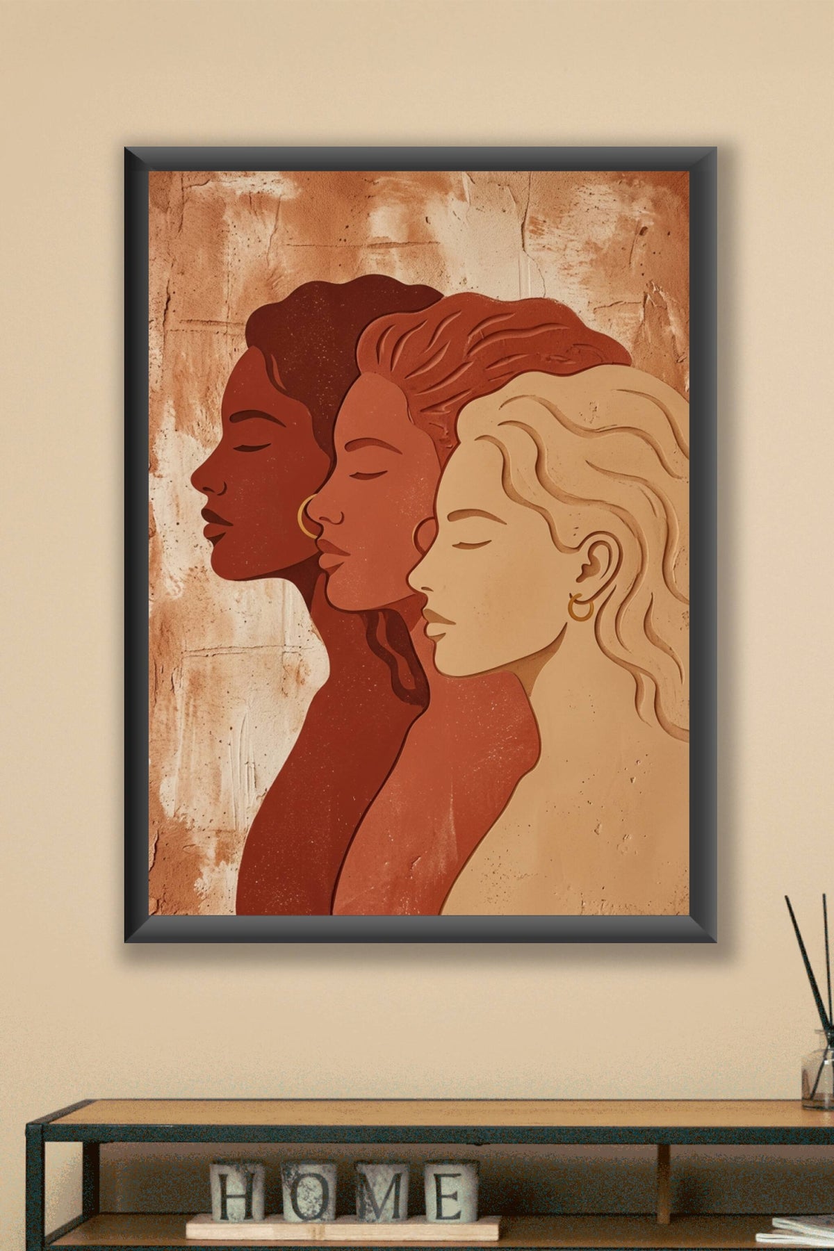 Affiche de trois femmes, poster tons terracotta