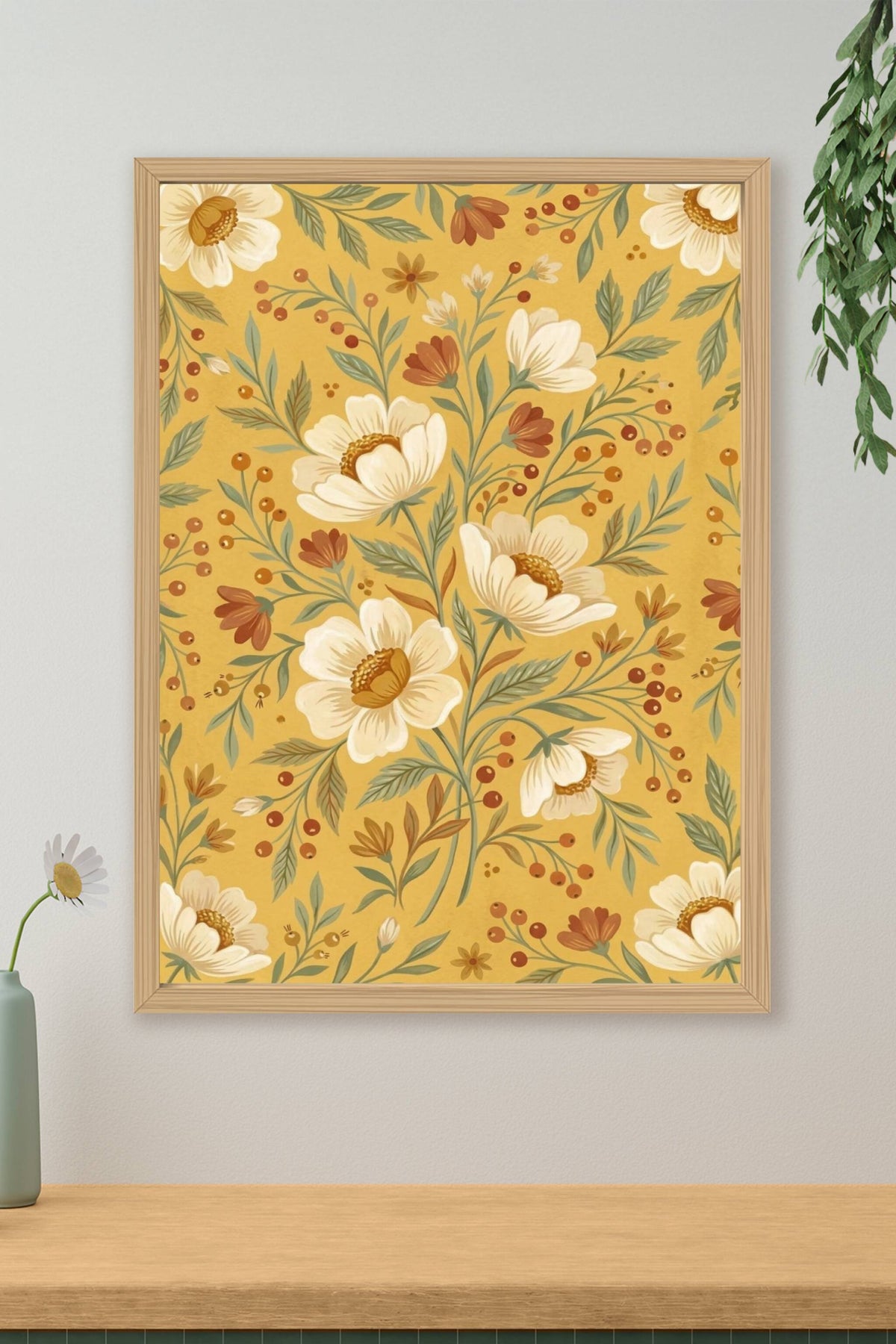 Affiche fleurs sauvages, poster botanique jaune