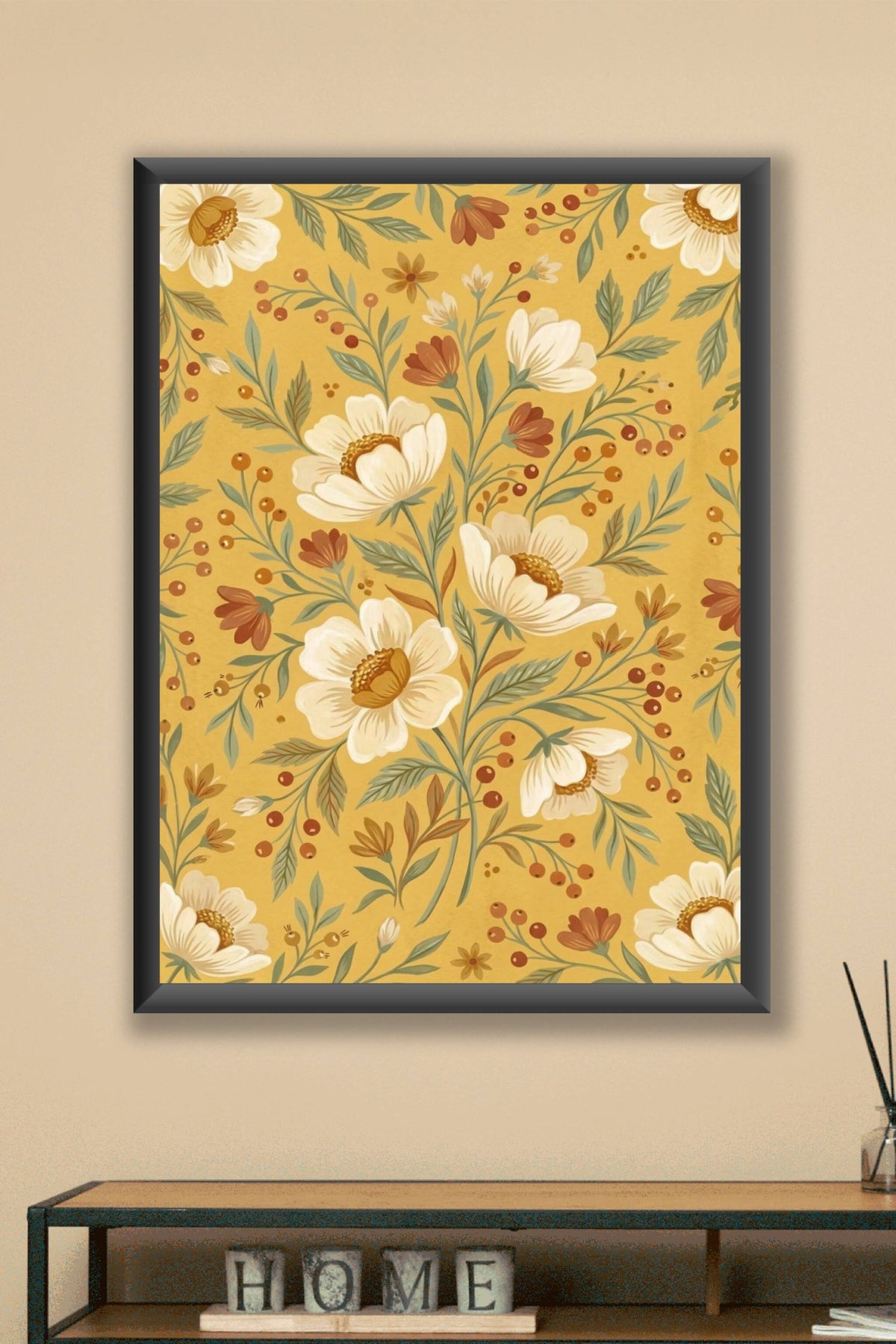Affiche fleurs sauvages, poster botanique jaune