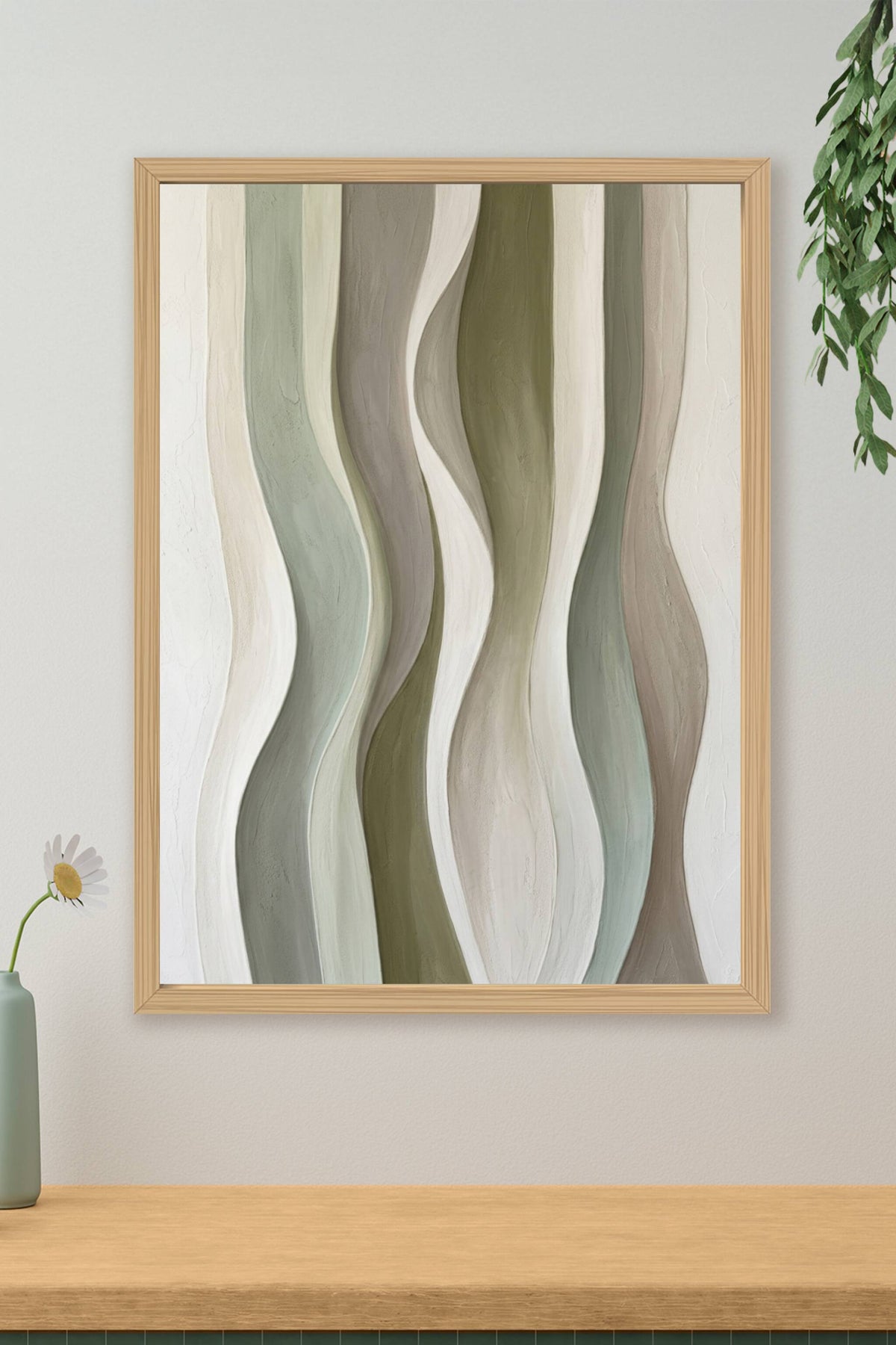 Poster d'art abstrait, vagues vert sauge