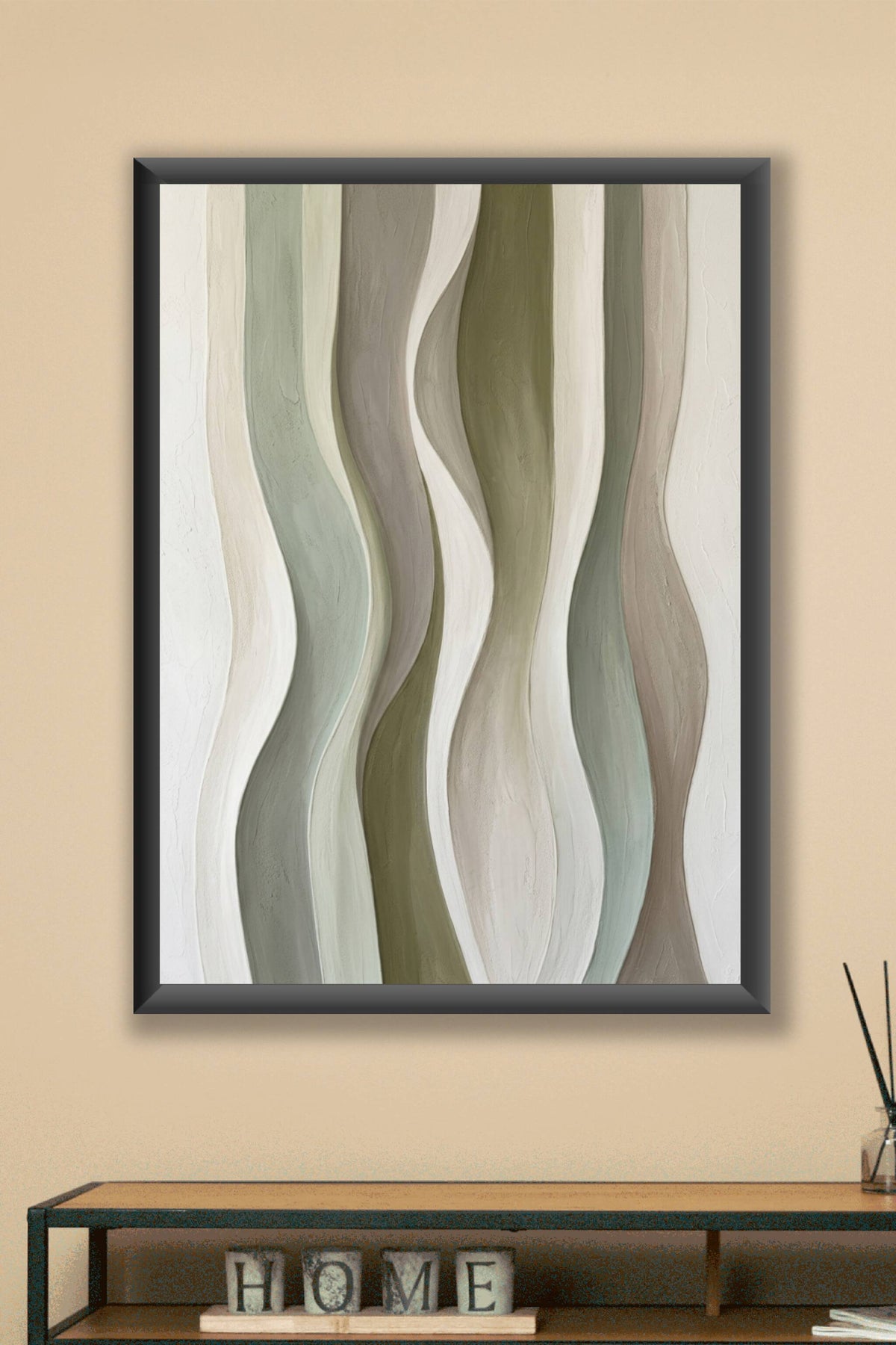 Poster d'art abstrait, vagues vert sauge