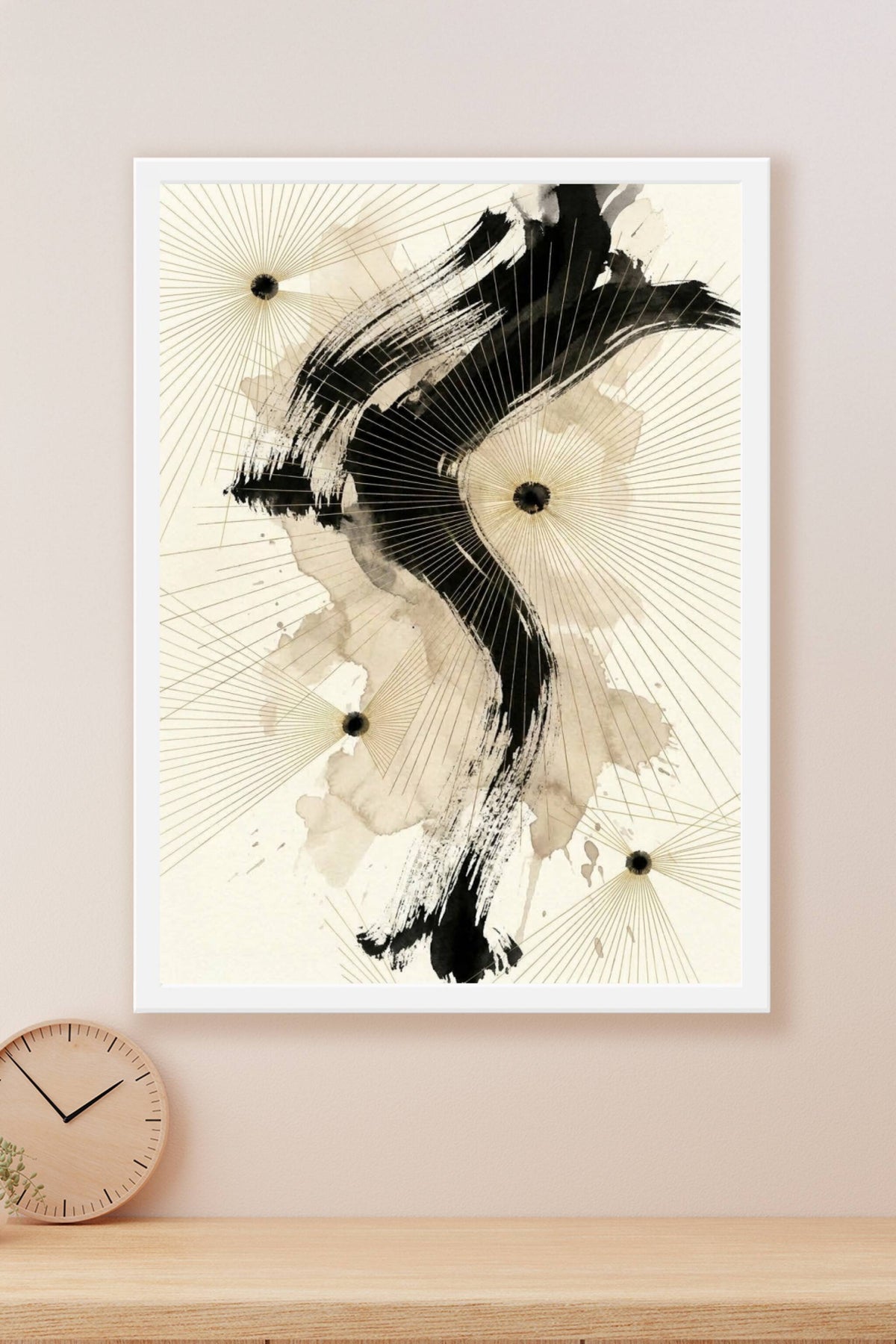 Affiche d'art abstrait, poster traits dorés