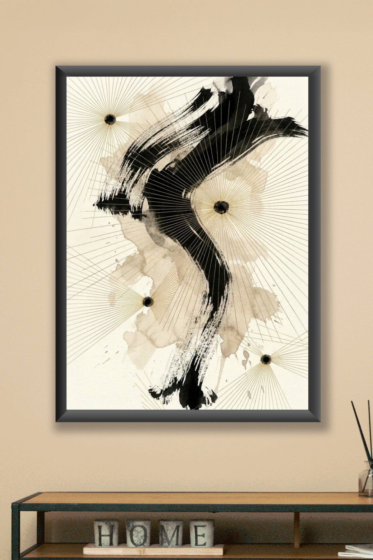 Affiche d'art abstrait, poster traits dorés