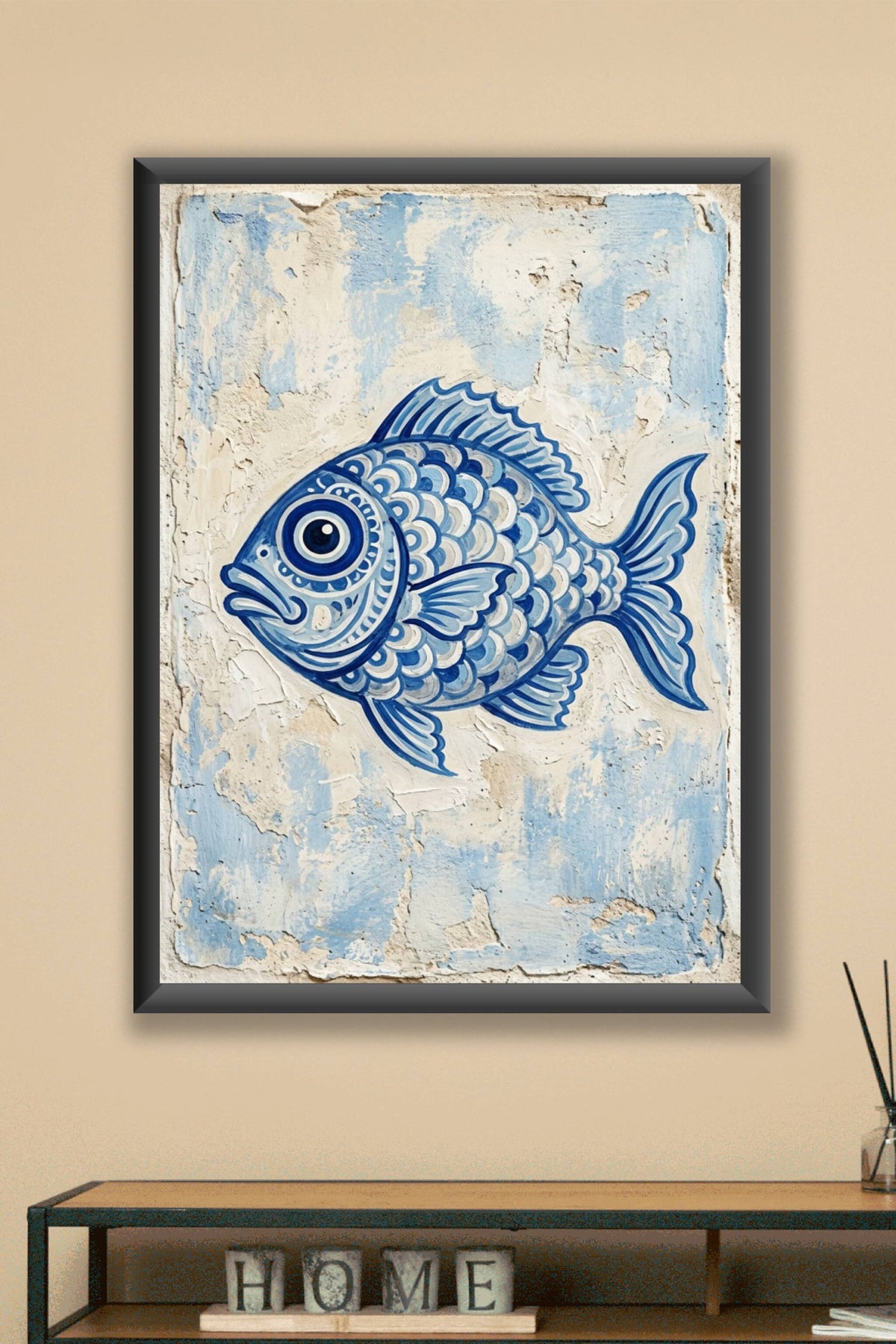 Affiche de Poisson bleu, poster azulejo portugais