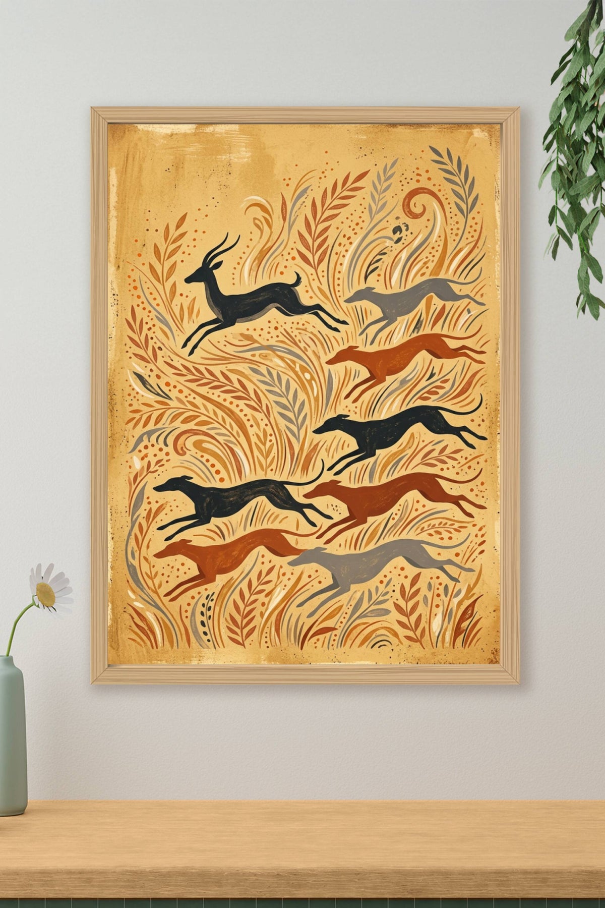 Affiche de Chasse, poster lévriers et gazelle