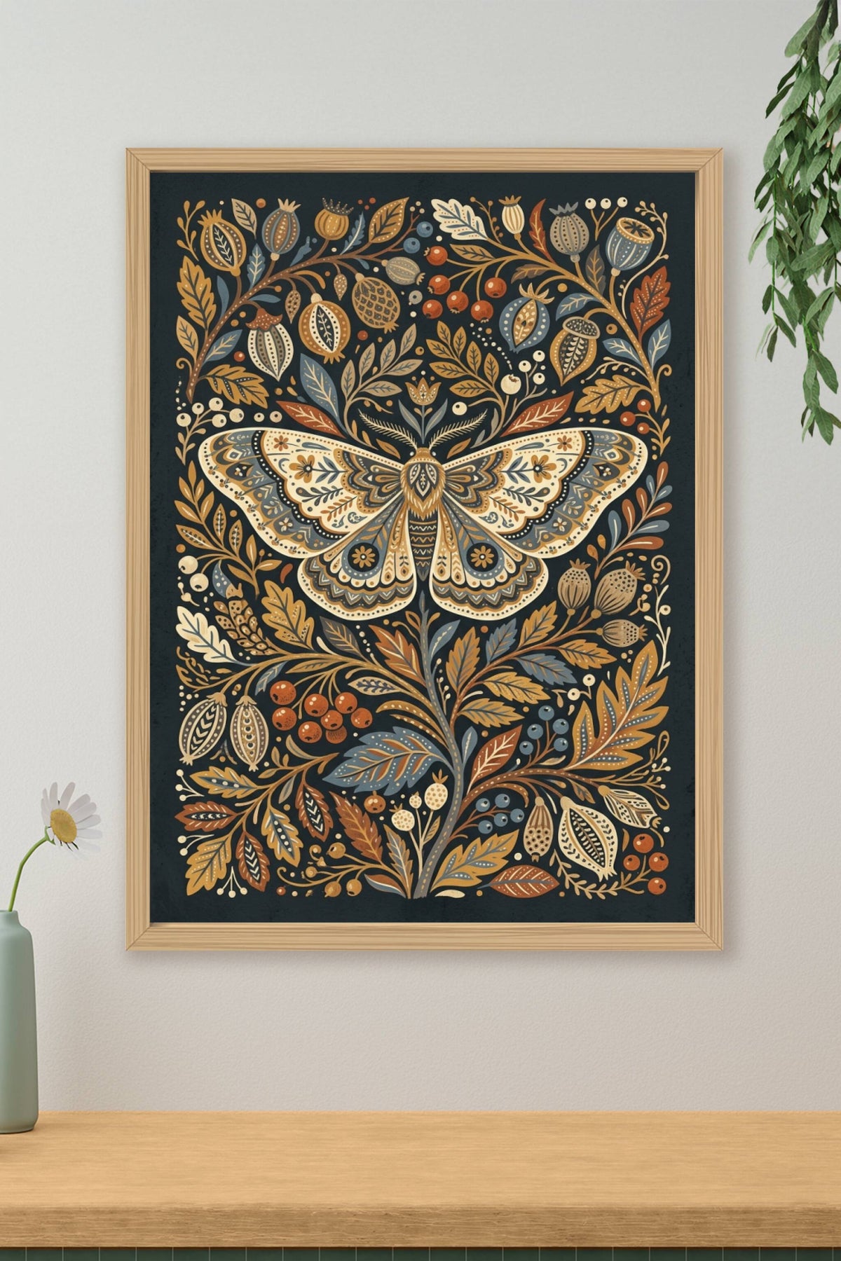 Affiche papillon de nuit, poster botanique