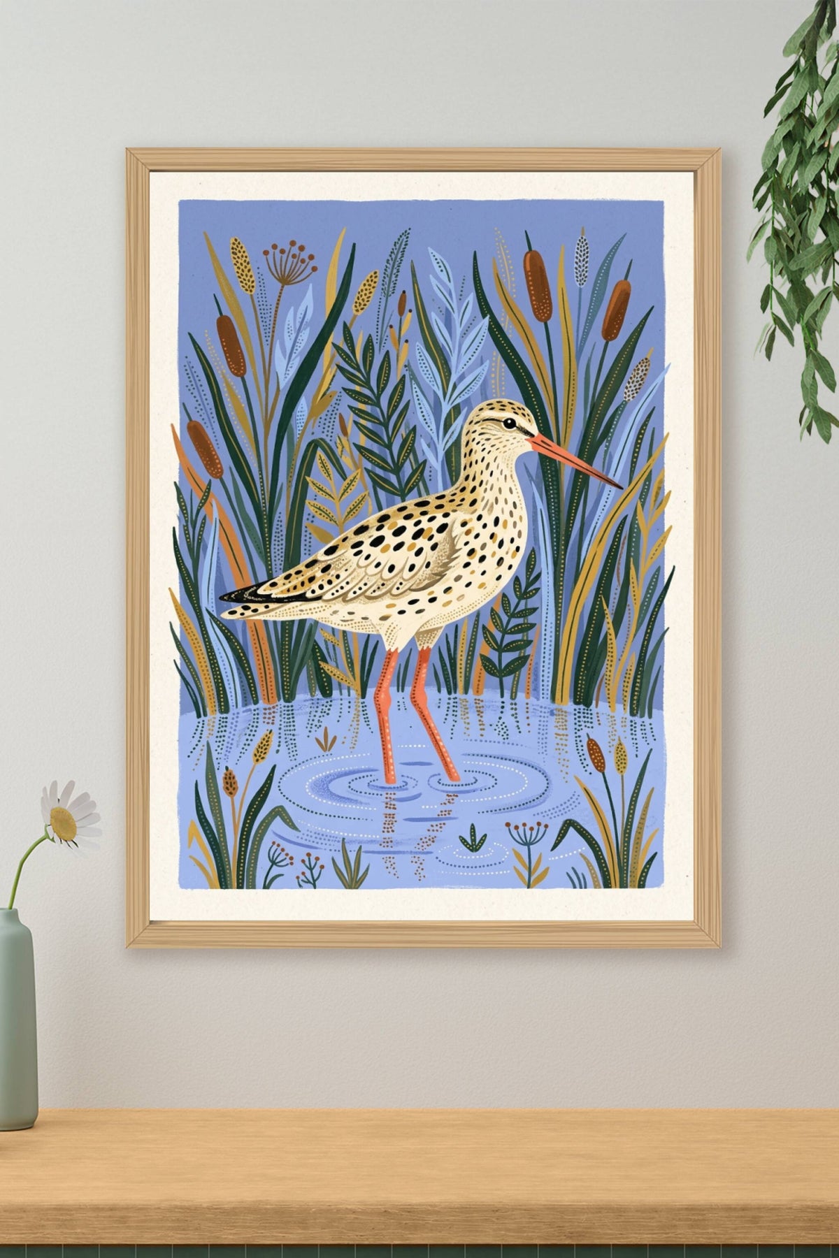 Affiche de la barge rousse, poster oiseau