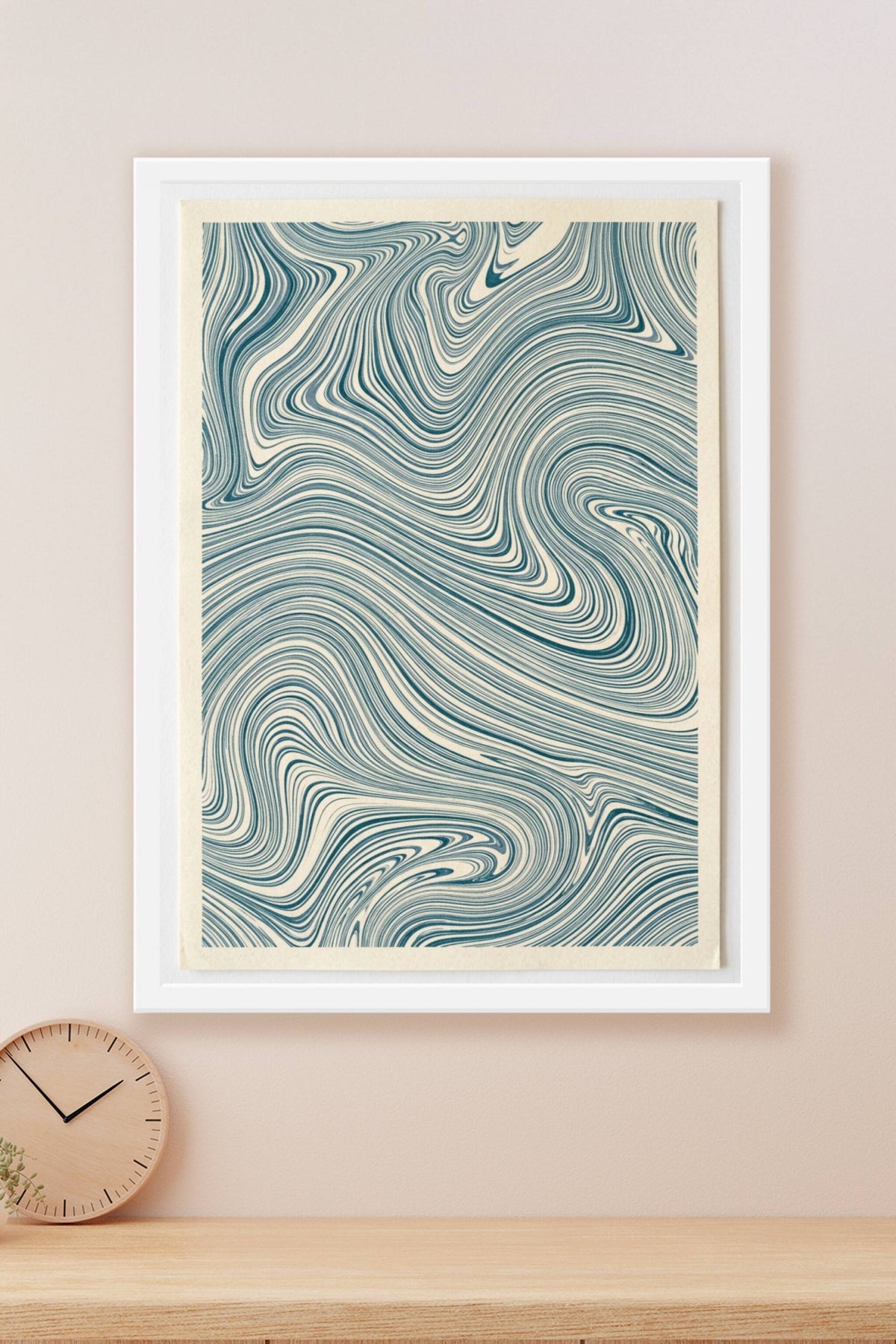 Affiche d'art marbré, poster ondes bleues
