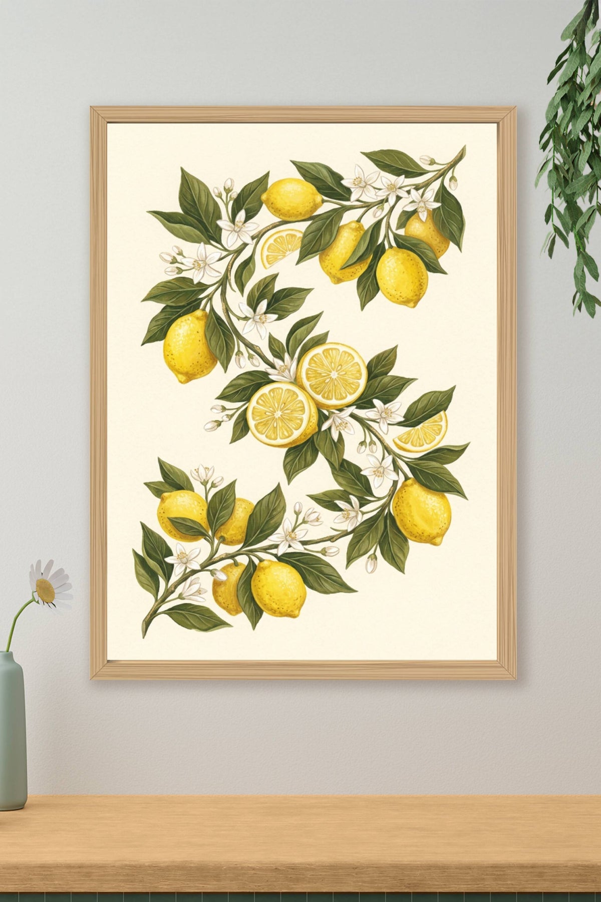 Affiche de citrons, poster botanique jaune