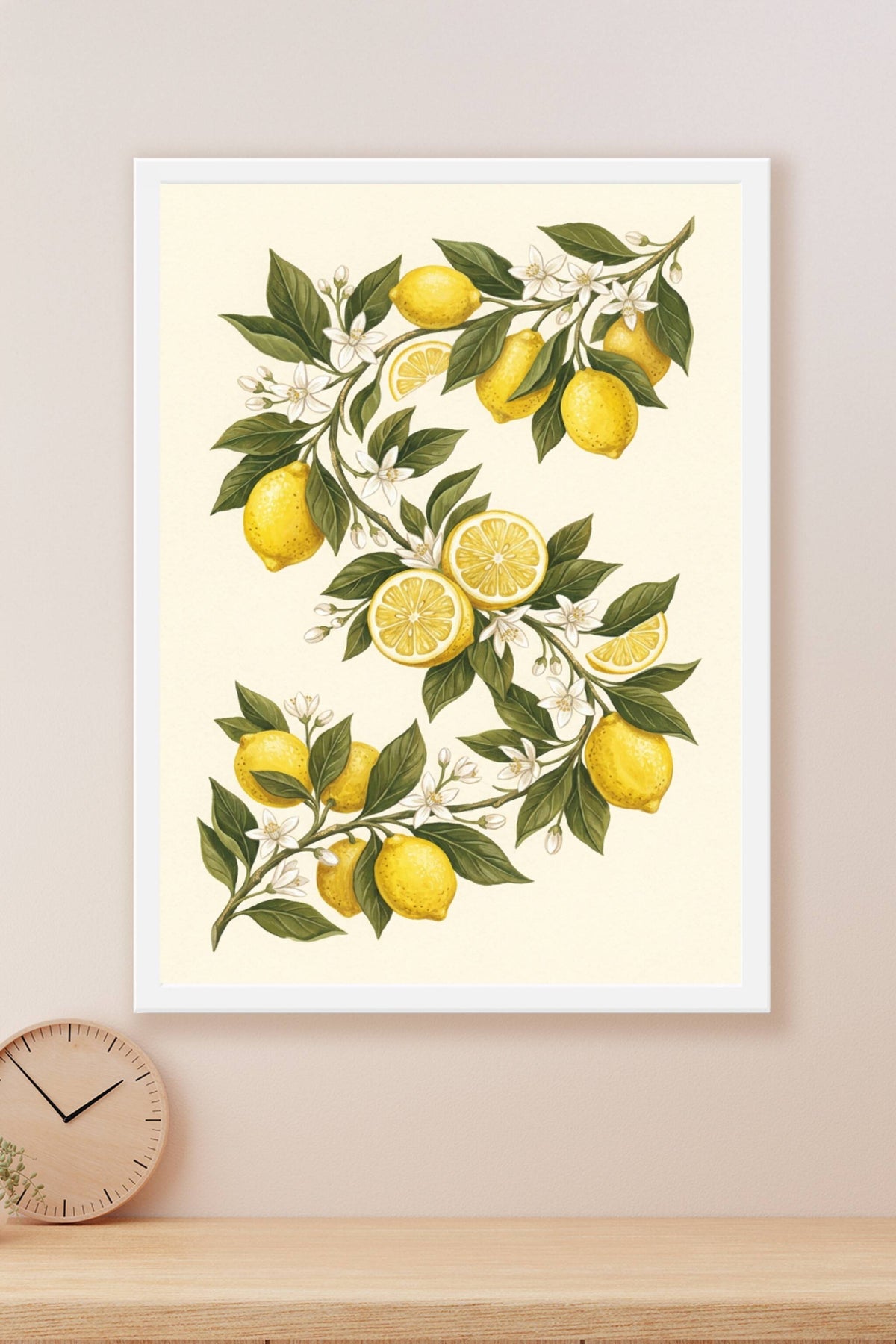 Affiche de citrons, poster botanique jaune