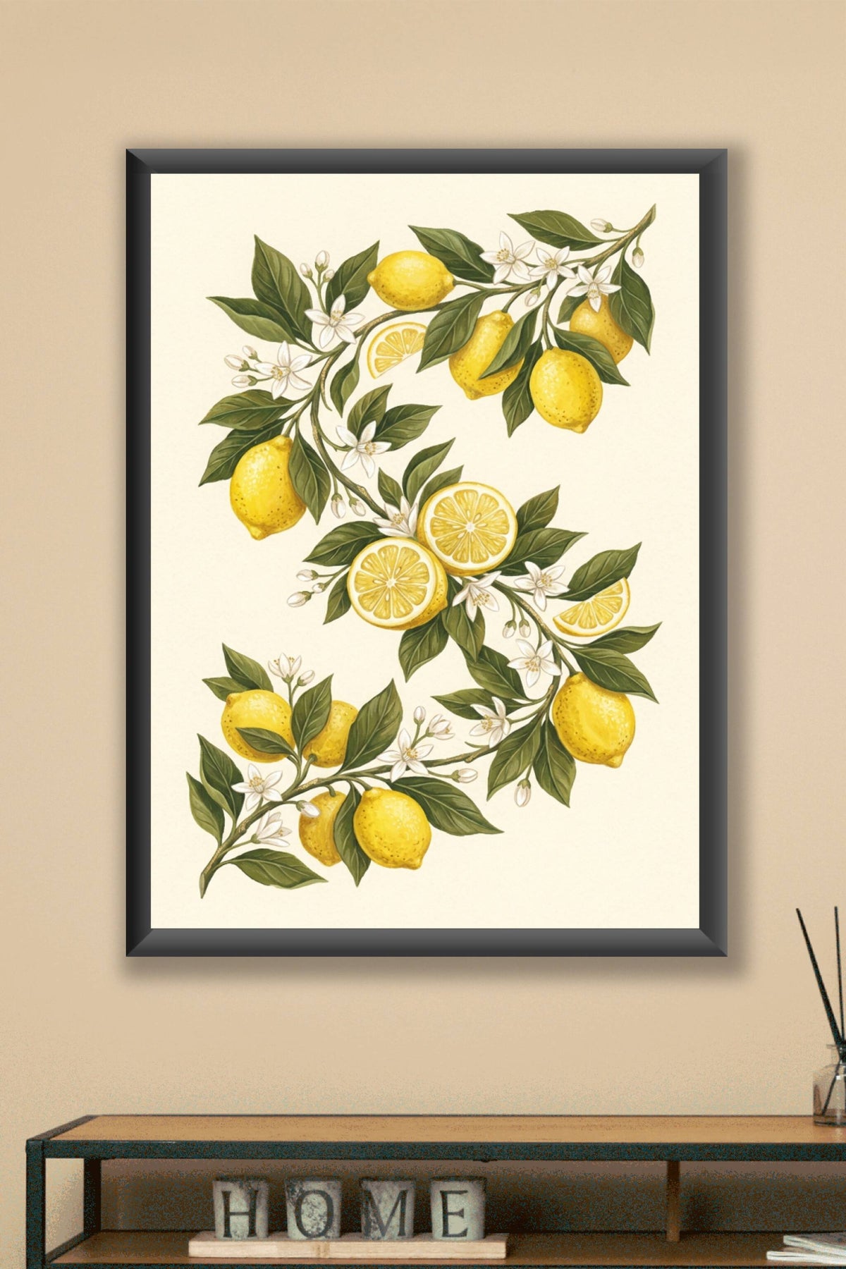 Affiche de citrons, poster botanique jaune