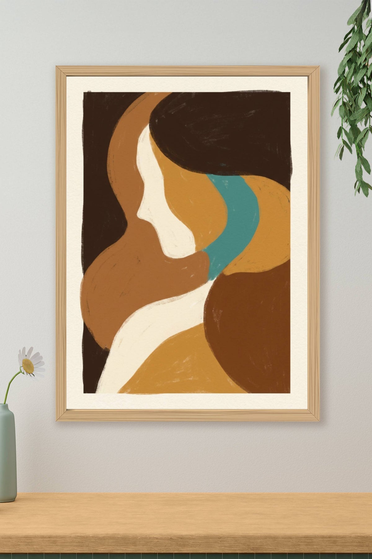 Affiche de femme abstraite, poster formes ocres