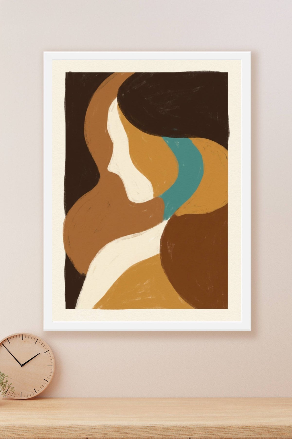 Affiche de femme abstraite, poster formes ocres